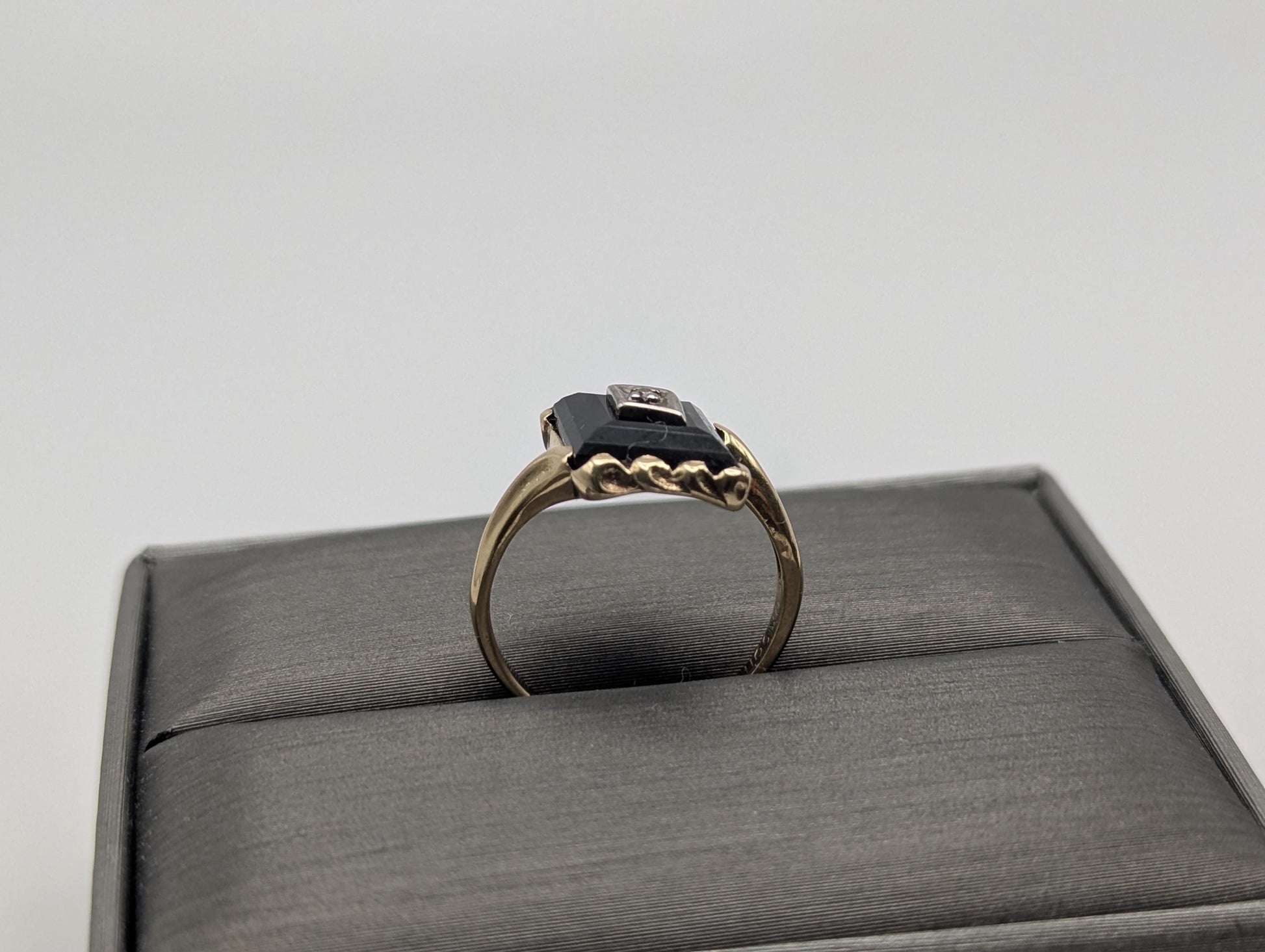 10k Vintage Black Diamond Cut Onyx Diamond Ring Statement Ring Signet Ring