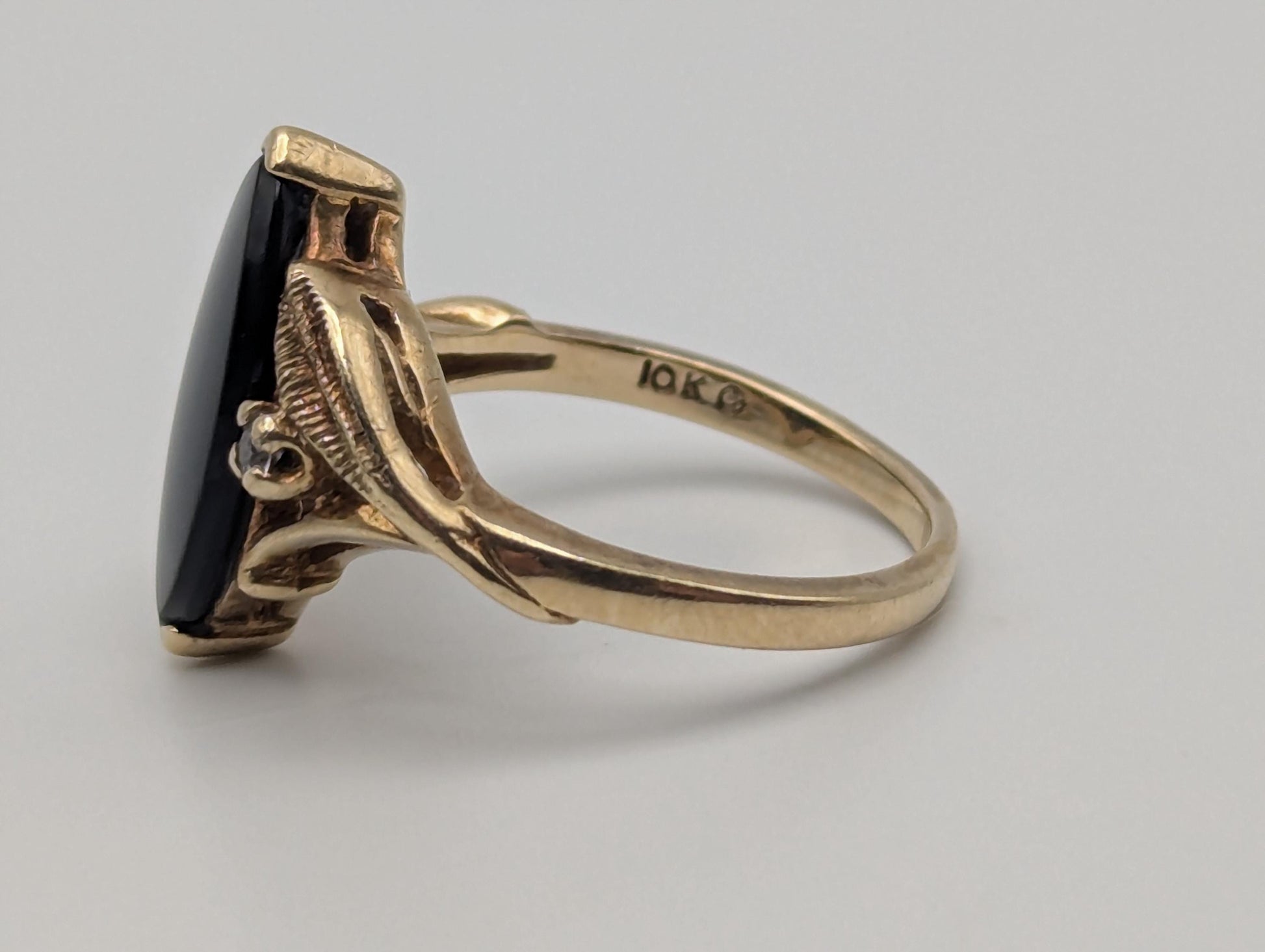 10k Vintage Black Onyx Diamond Ring Statement Ring Signet Ring