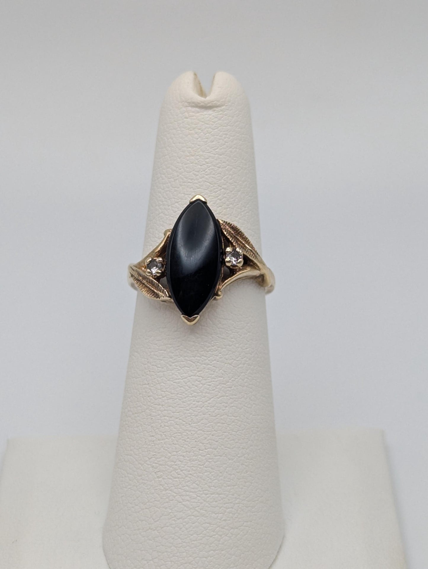 10k Vintage Black Onyx Diamond Ring Statement Ring Signet Ring