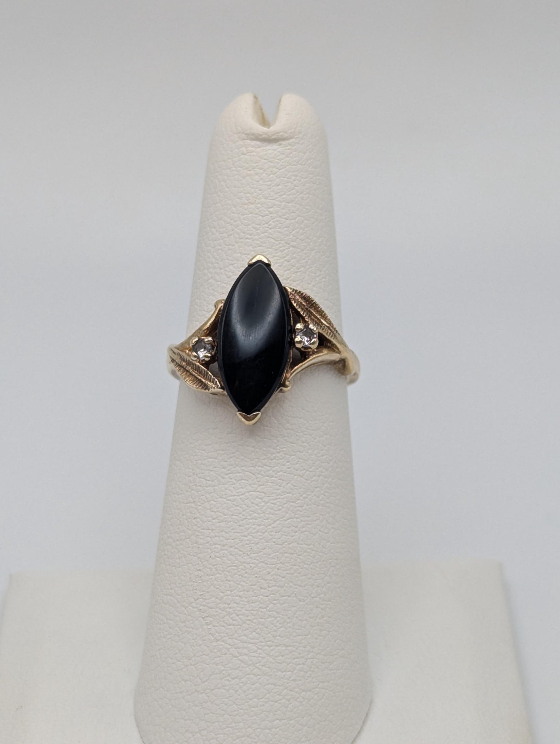 10k Vintage Black Onyx Diamond Ring Statement Ring Signet Ring