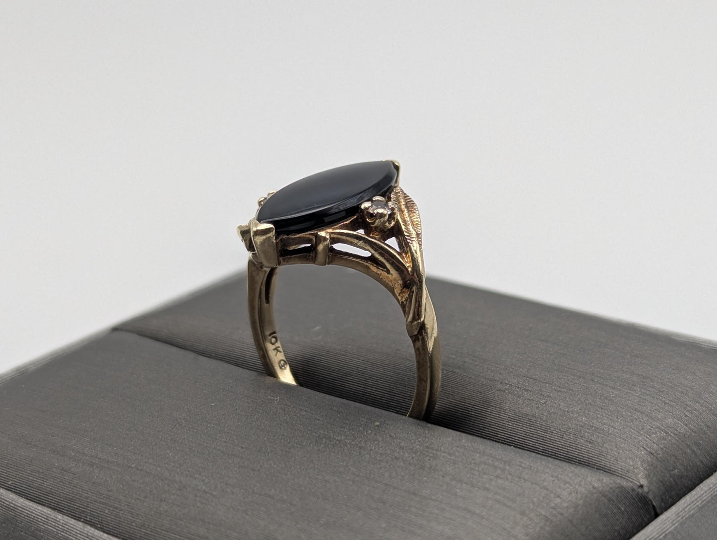 10k Vintage Black Onyx Diamond Ring Statement Ring Signet Ring