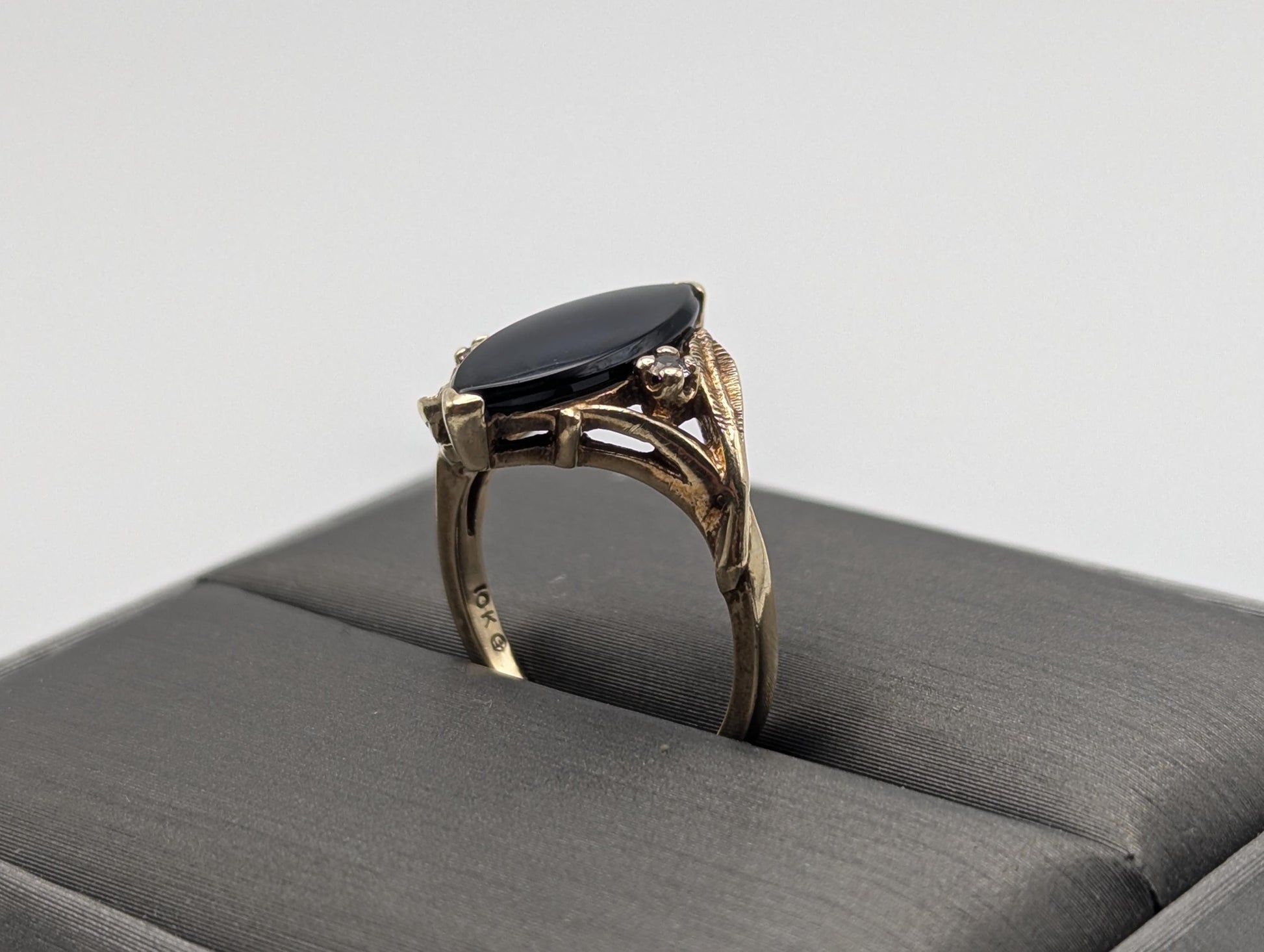 10k Vintage Black Onyx Diamond Ring Statement Ring Signet Ring