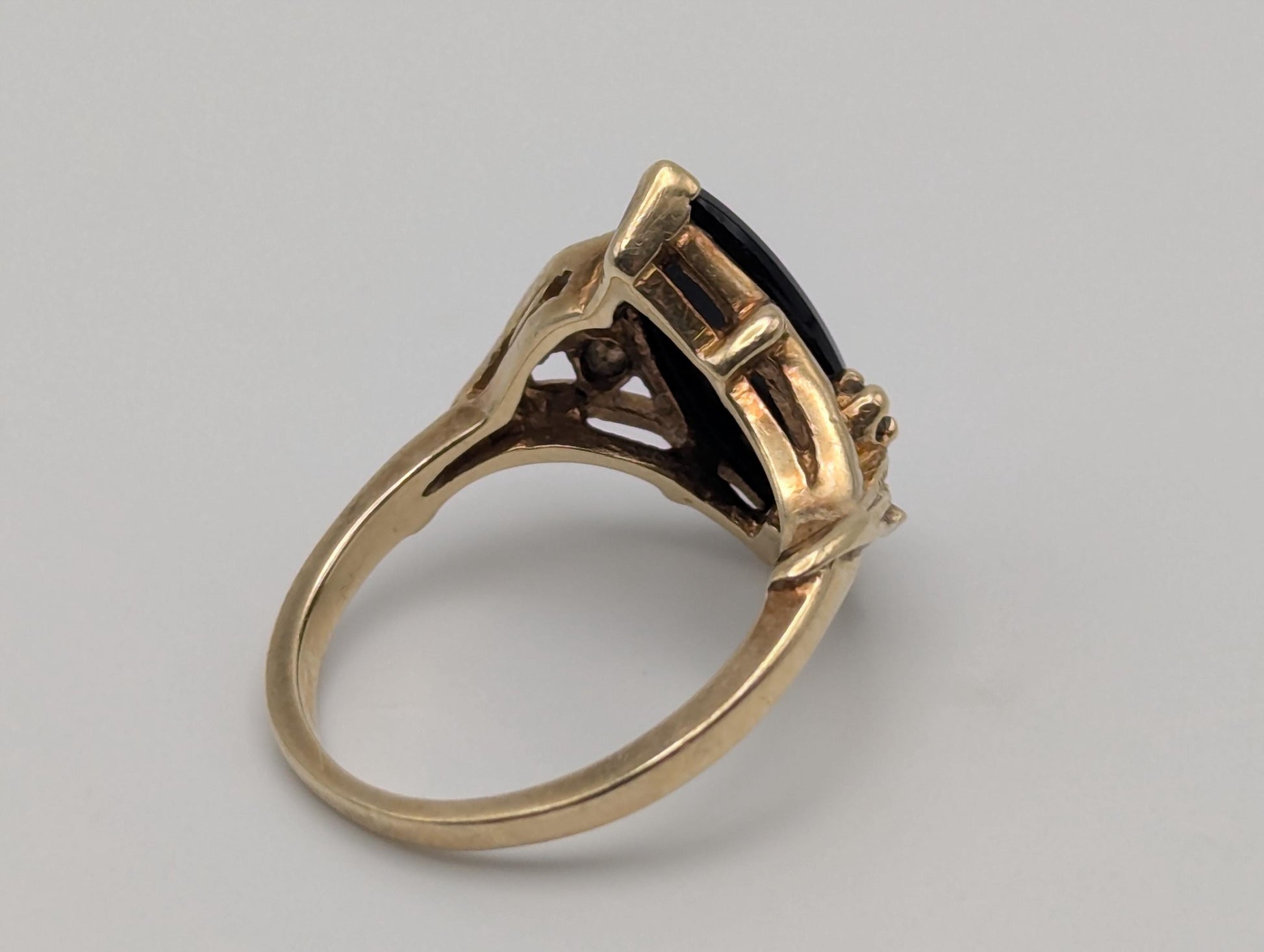 10k Vintage Black Onyx Diamond Ring Statement Ring Signet Ring