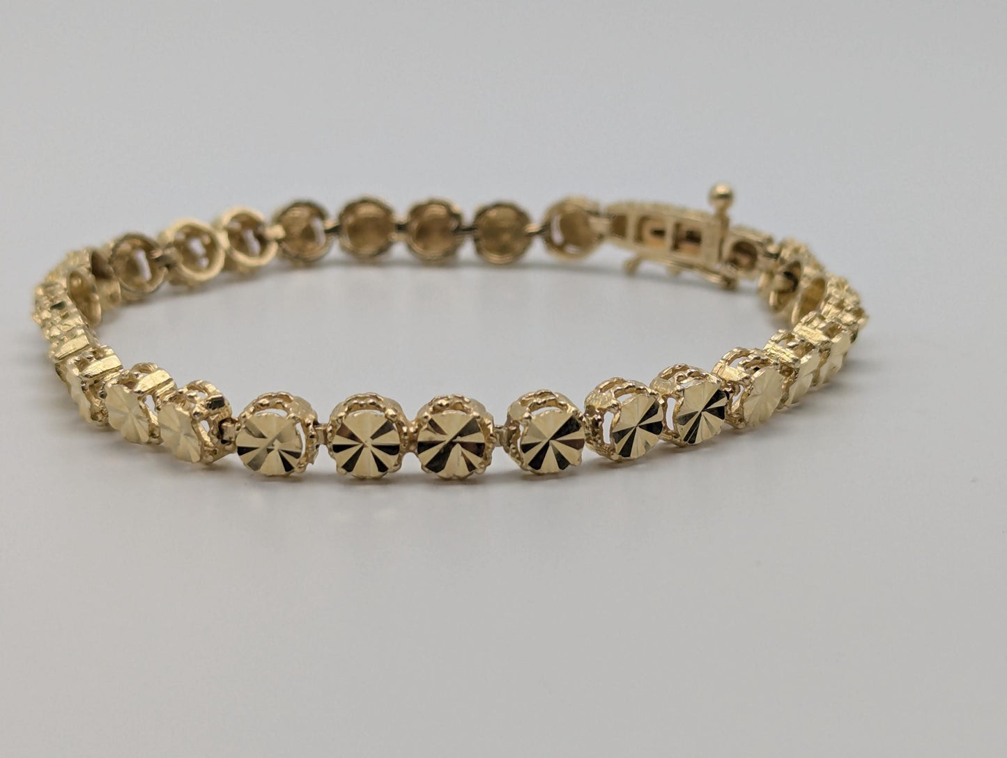 14k Yellow Gold HEAVY 10gr Link 8" Circular Link Bracelet Speciality Chain Link Bracelet