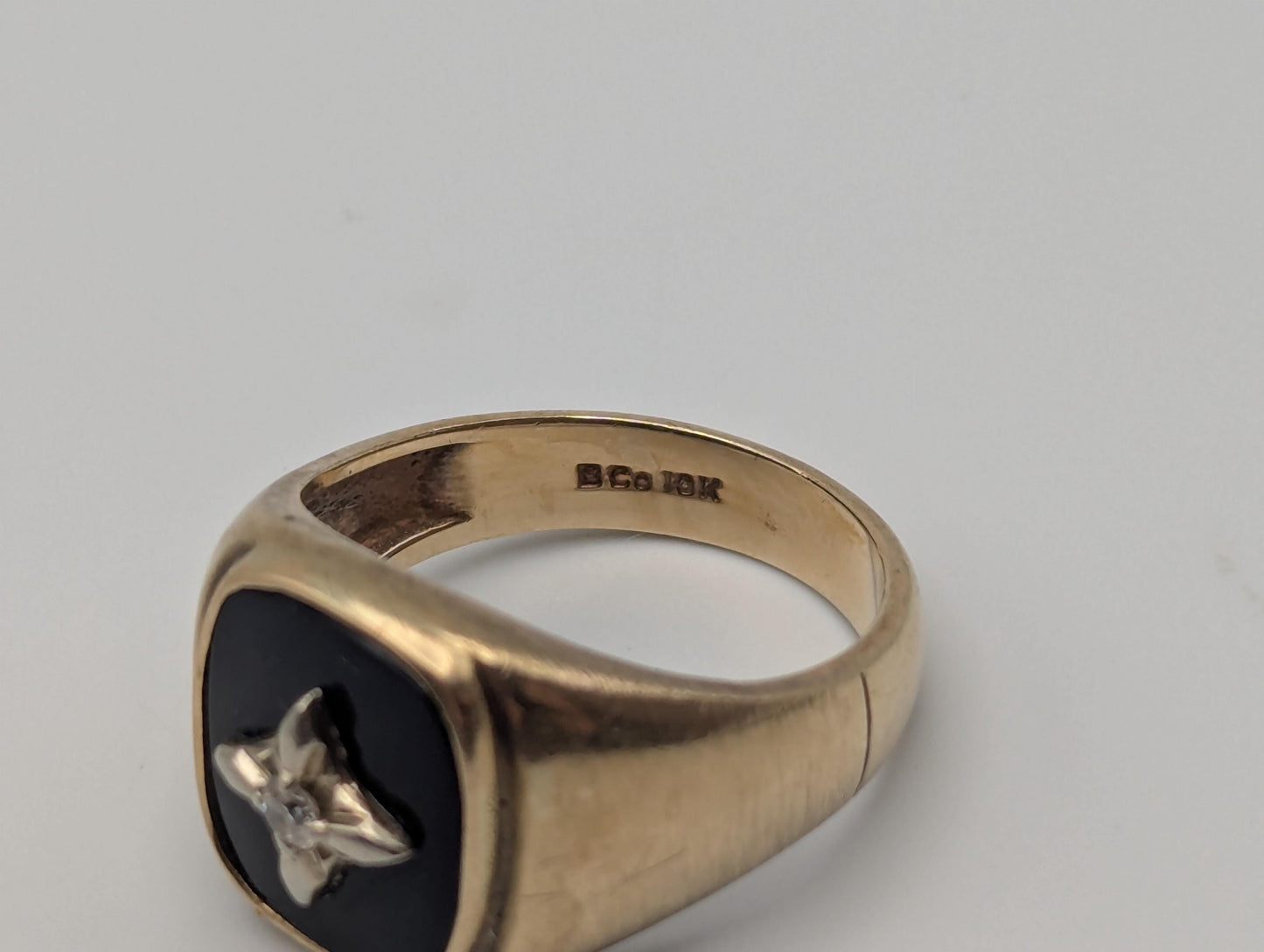 14k Vintage Heavy Black Onyx Diamond Ring Statement Ring Signet Ring