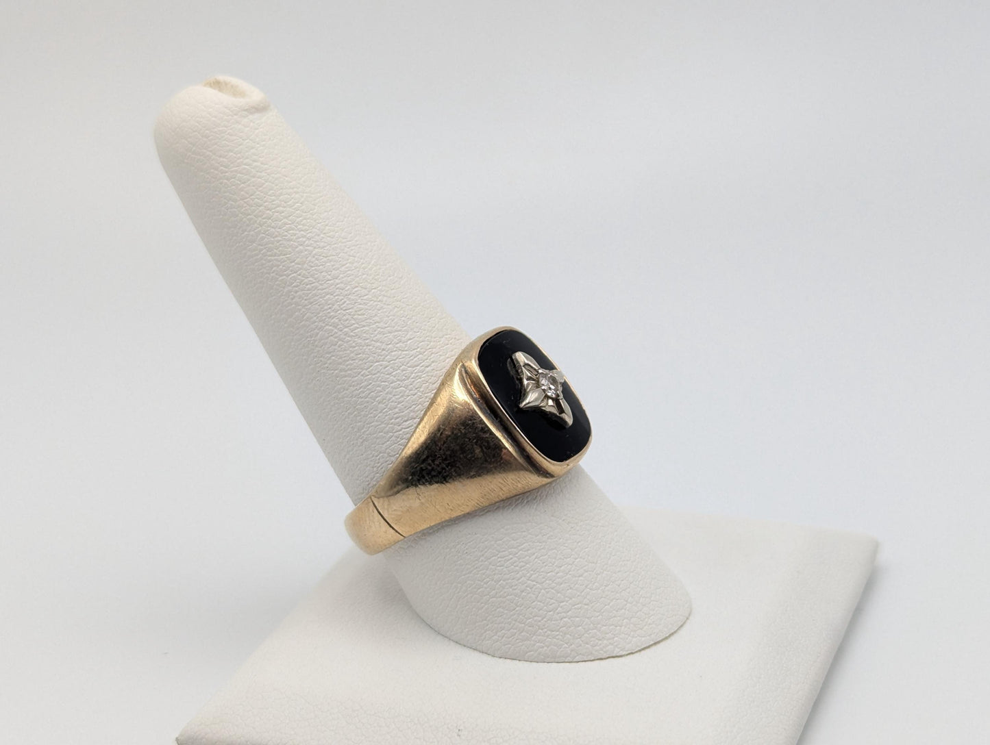 14k Vintage Heavy Black Onyx Diamond Ring Statement Ring Signet Ring