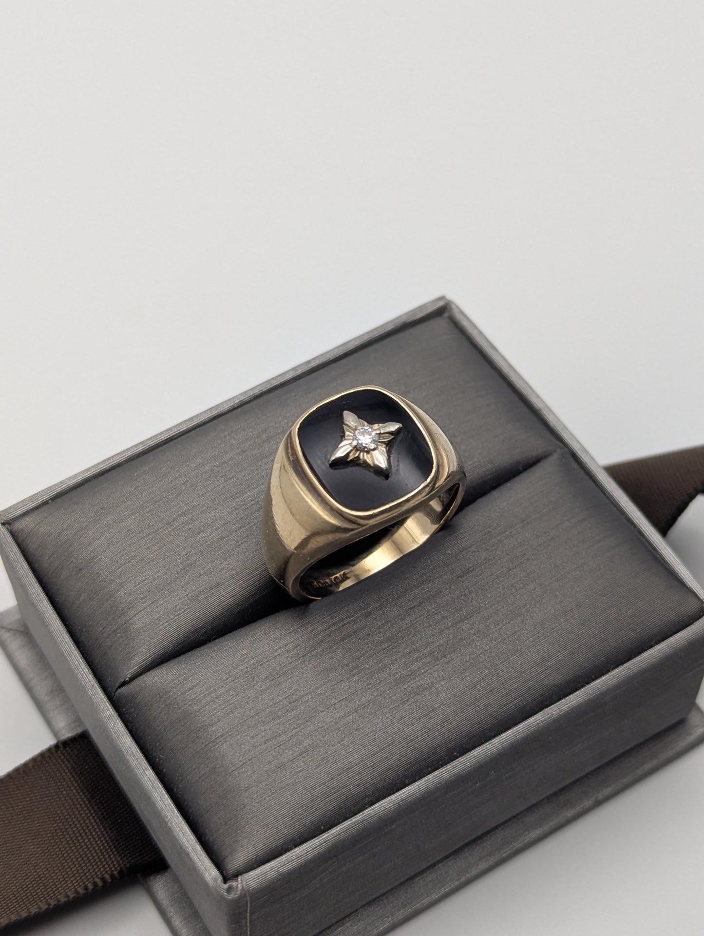 14k Vintage Heavy Black Onyx Diamond Ring Statement Ring Signet Ring