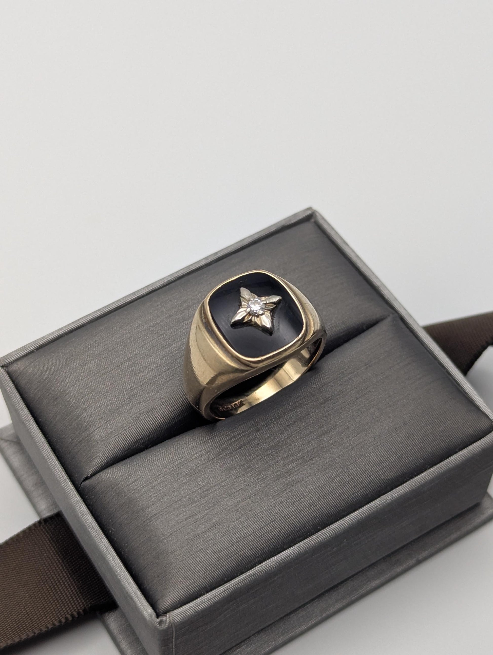 14k Vintage Heavy Black Onyx Diamond Ring Statement Ring Signet Ring