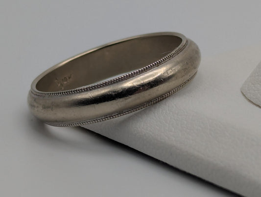 14k White Gold Mens with Milgrain Edge Wedding Band Anniversary Ring Comfort Fit Band