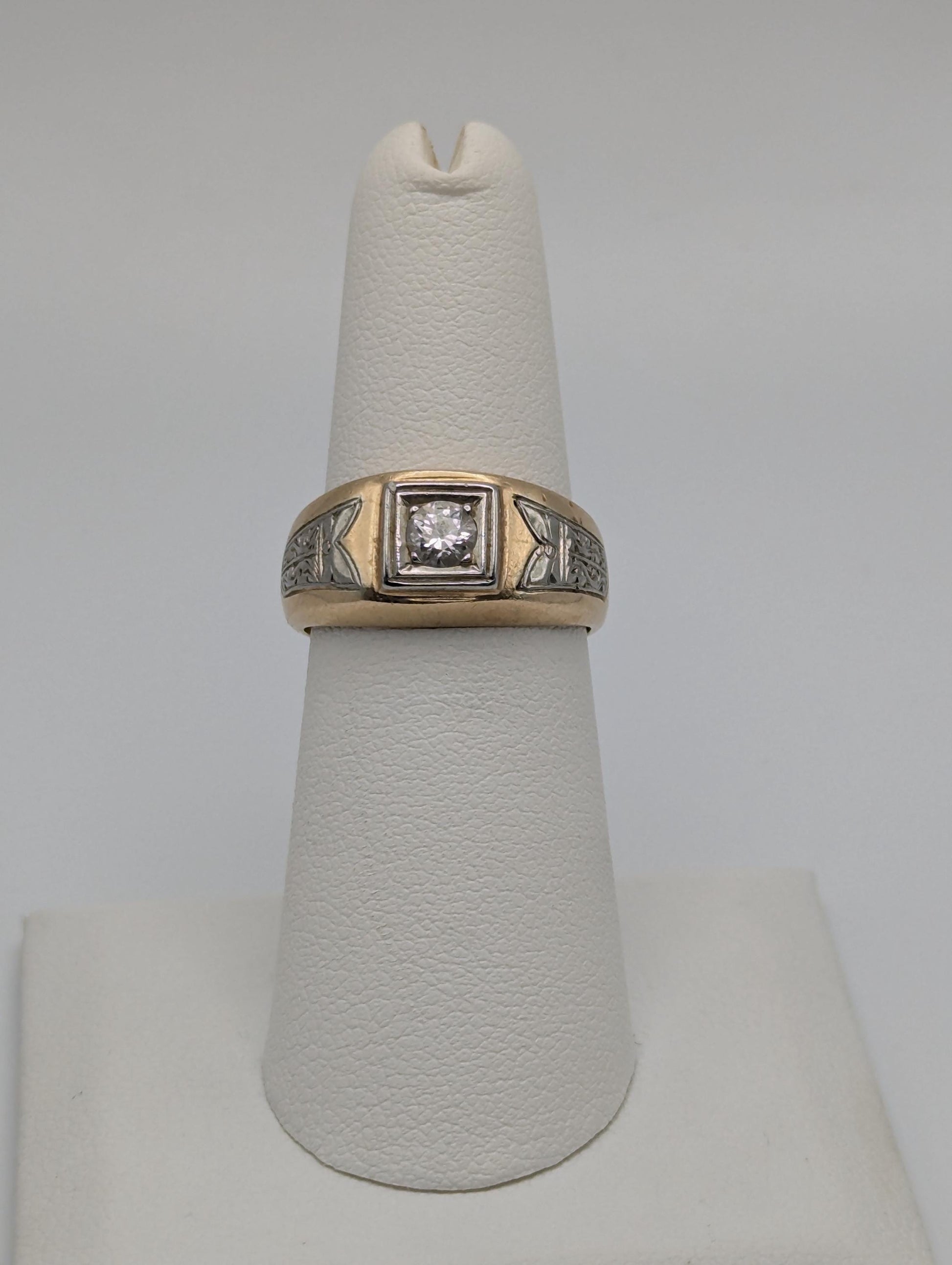 18k 14k Two-Tone Gold .35ct Diamond Mens Wedding Band Signet Ring Pinky Ring