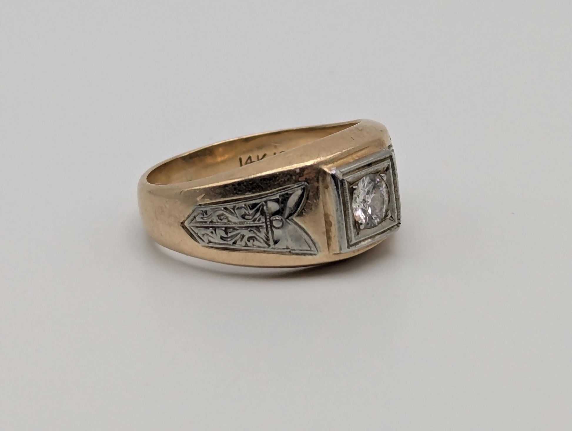 18k 14k Two-Tone Gold .35ct Diamond Mens Wedding Band Signet Ring Pinky Ring