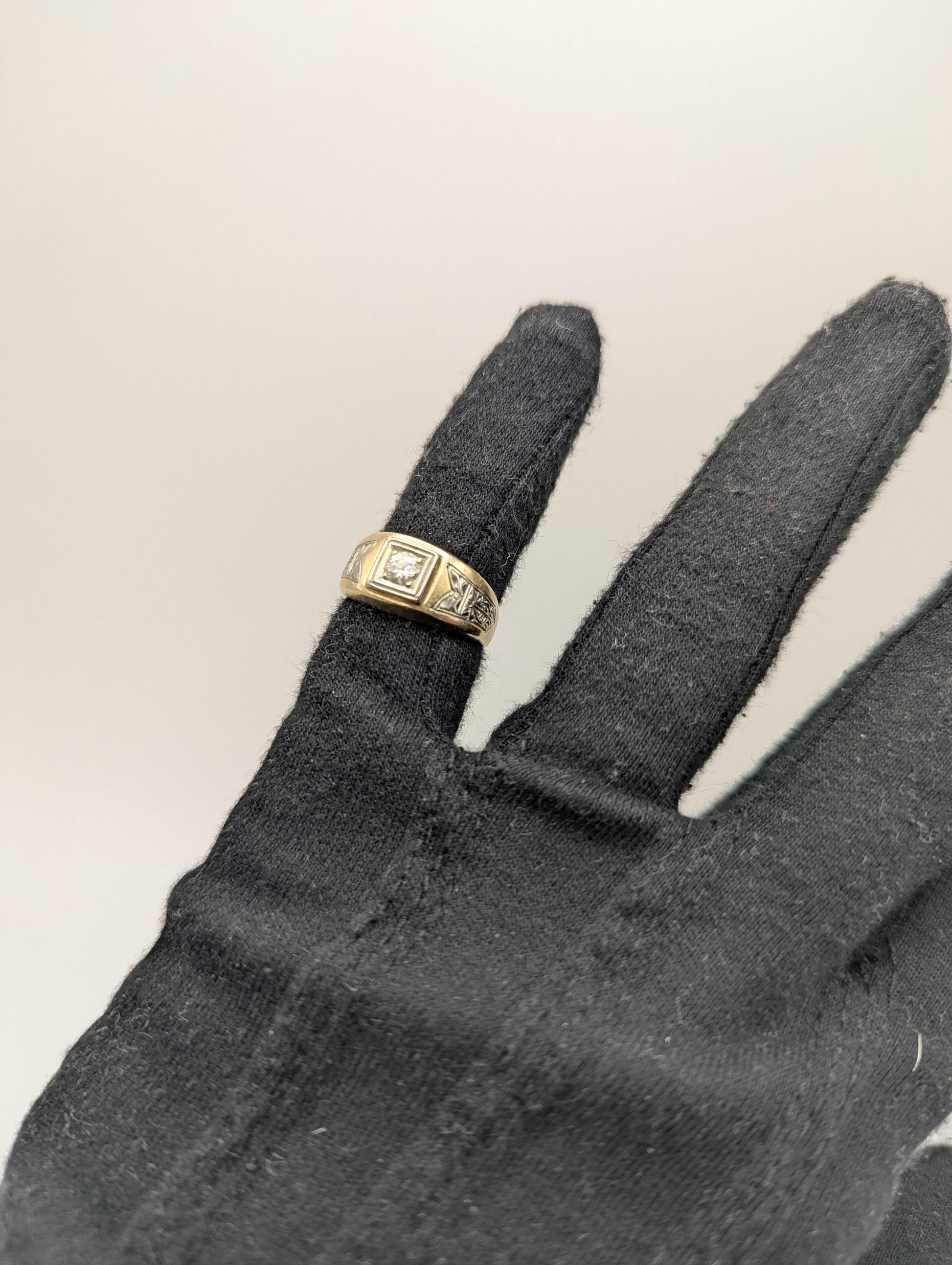 18k 14k Two-Tone Gold .35ct Diamond Mens Wedding Band Signet Ring Pinky Ring