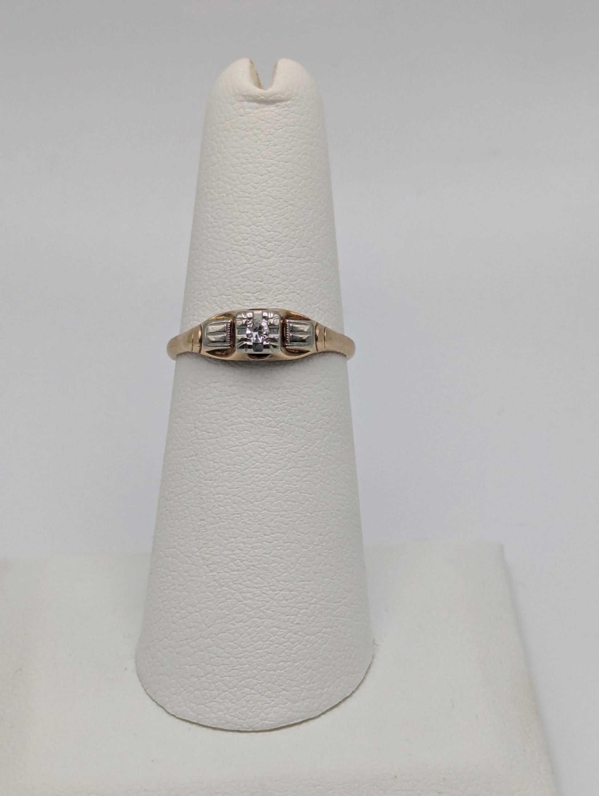 Vintage Art Deco 14K & 18k Multi-Gold Diamond Wedding Engagement Promise Ring.