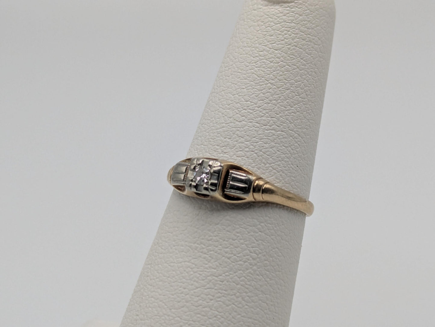 Vintage Art Deco 14K & 18k Multi-Gold Diamond Wedding Engagement Promise Ring.