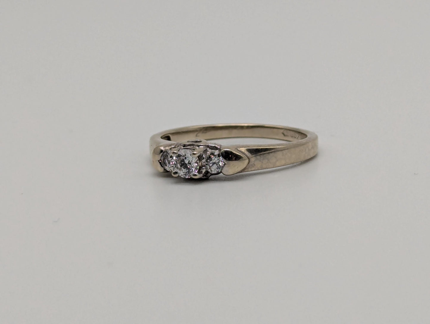 14K White Gold Triple Diamond Ring Engagement Ring. Promise Ring.