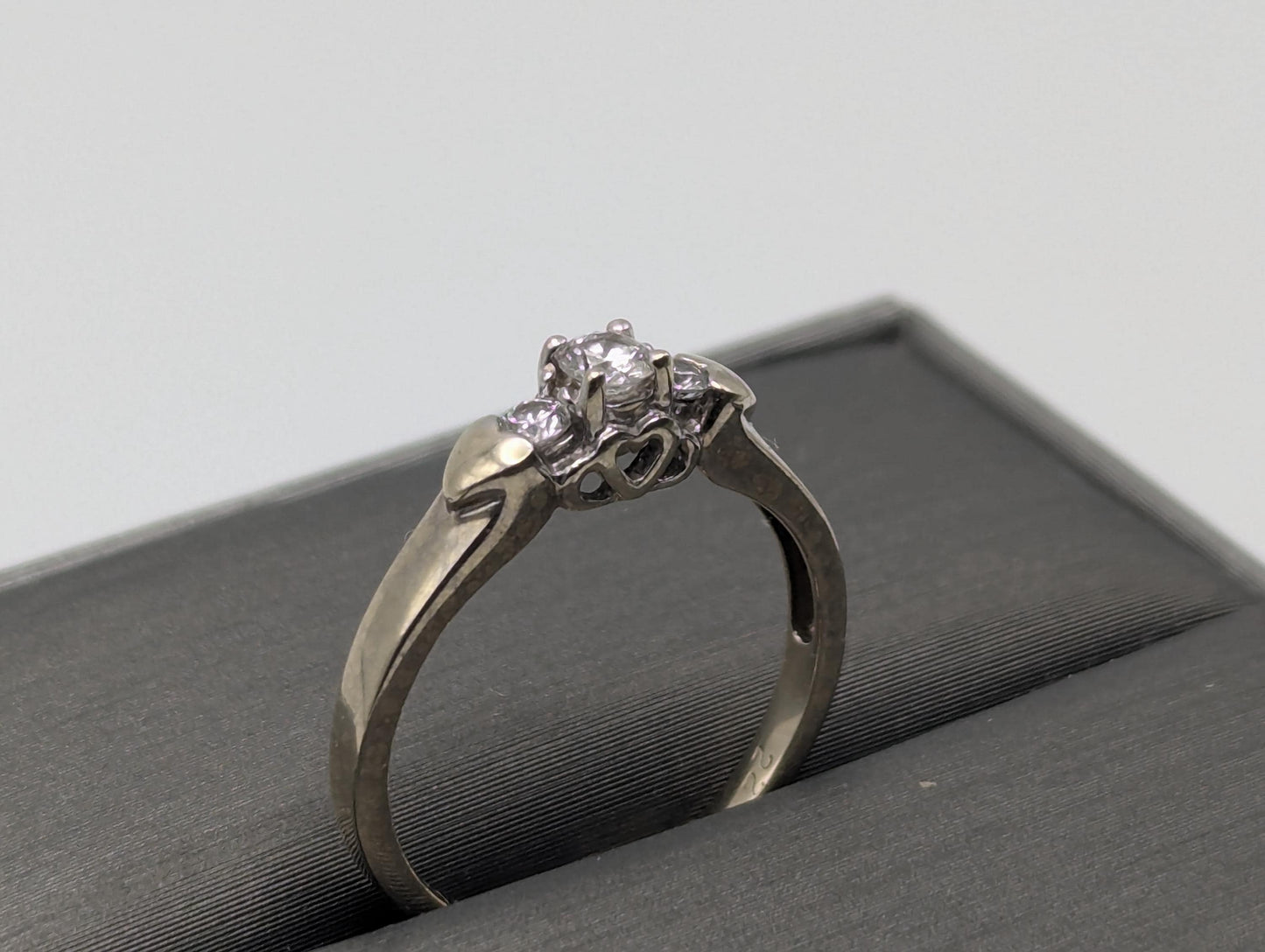 14K White Gold Triple Diamond Ring Engagement Ring. Promise Ring.