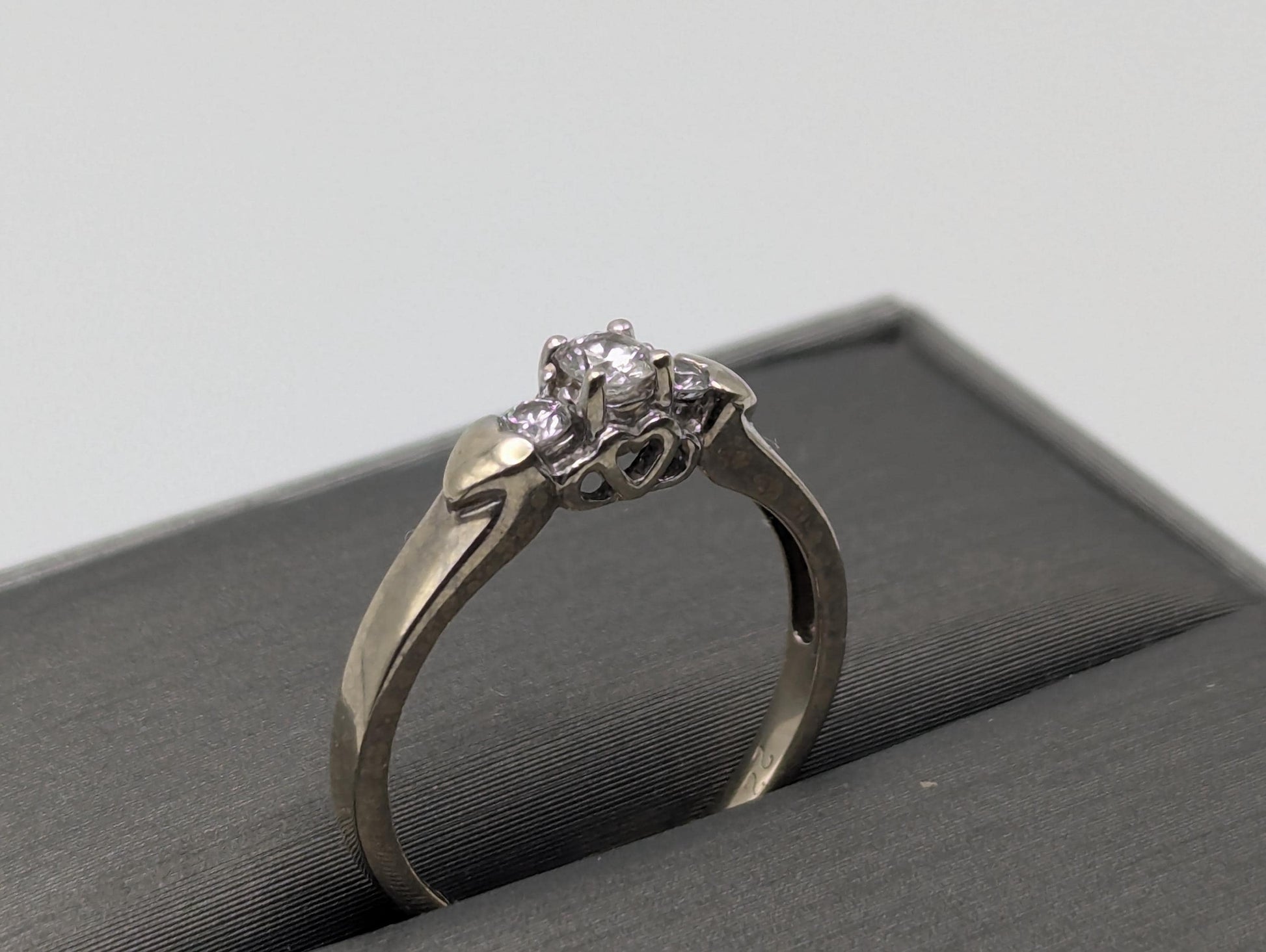 14K White Gold Triple Diamond Ring Engagement Ring. Promise Ring.