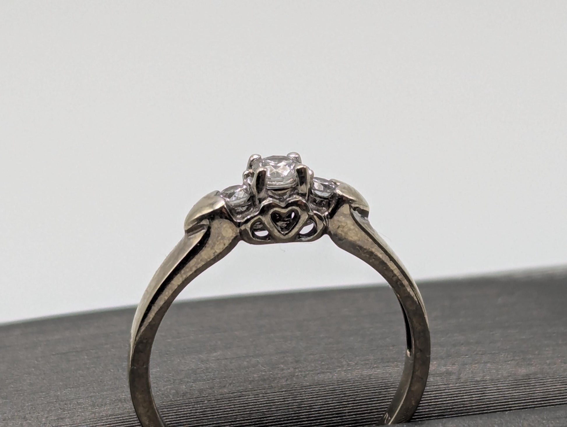 14K White Gold Triple Diamond Ring Engagement Ring. Promise Ring.