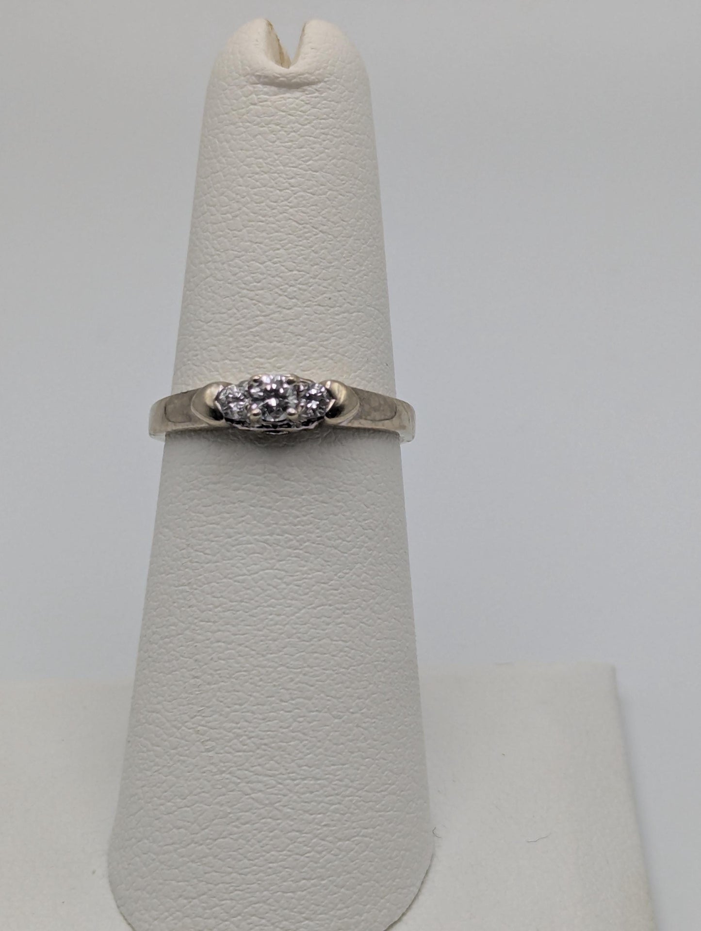 14K White Gold Triple Diamond Ring Engagement Ring. Promise Ring.