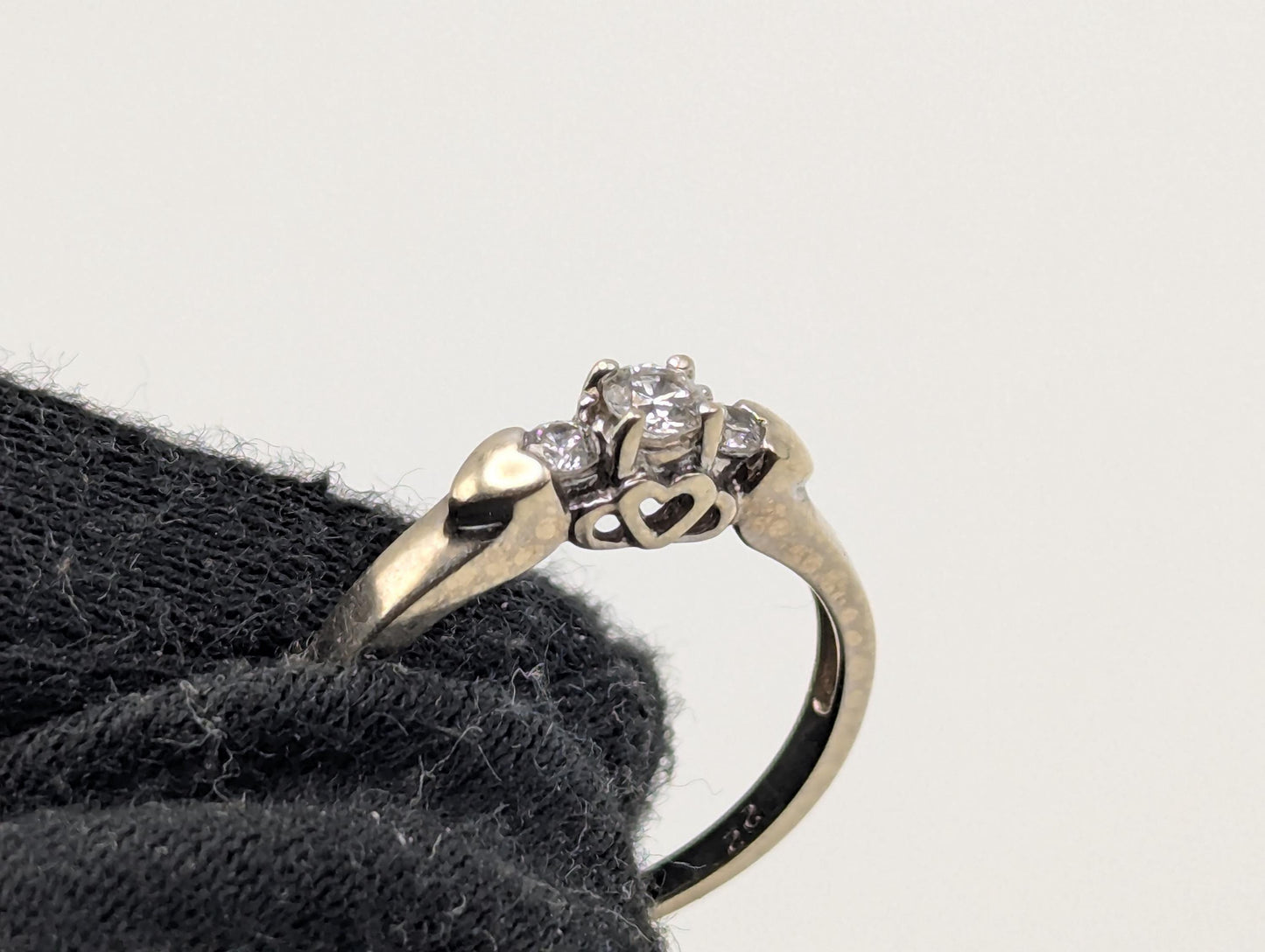 14K White Gold Triple Diamond Ring Engagement Ring. Promise Ring.