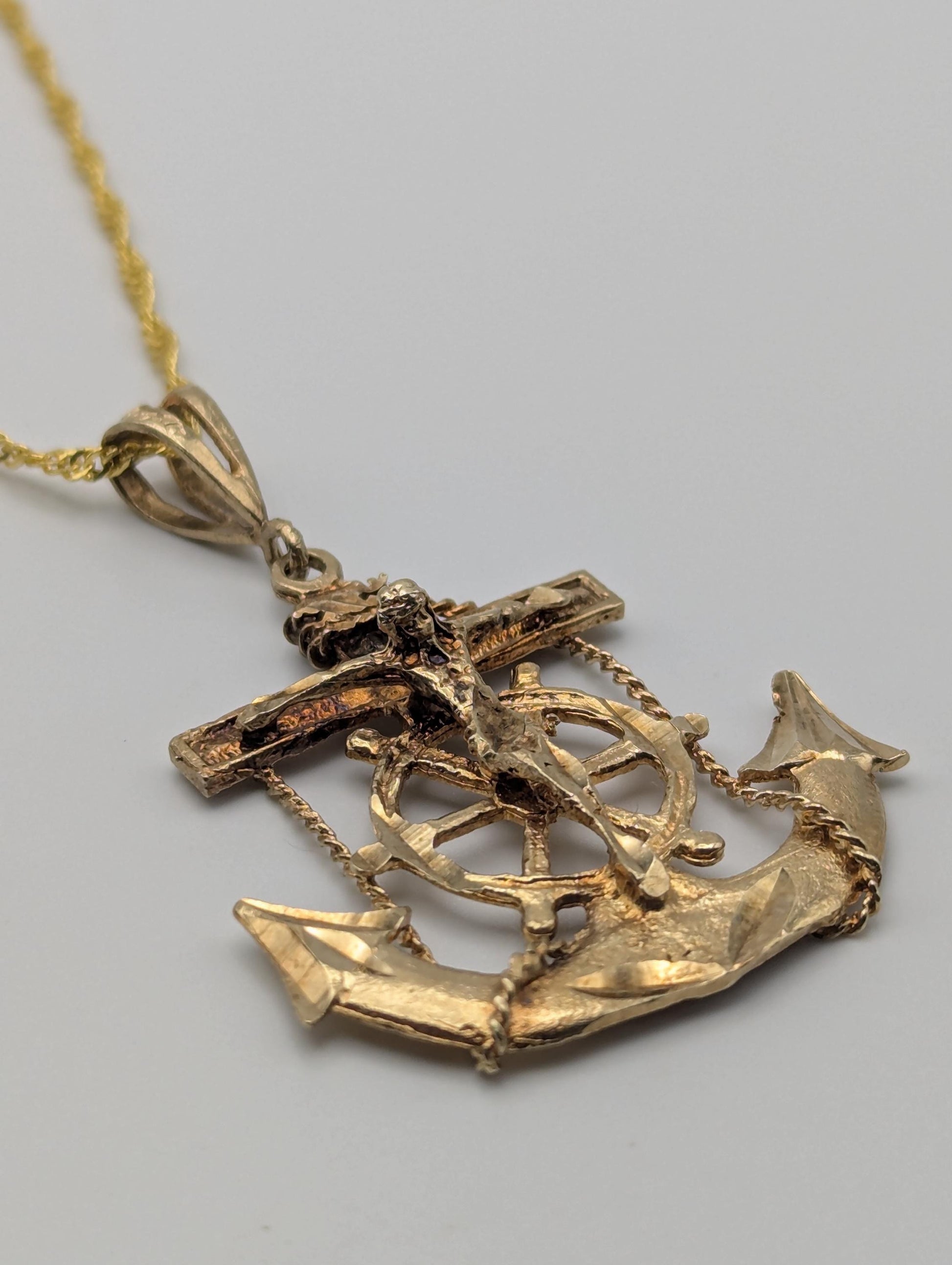 10k Heavy 5gr Jesus Christ Anchor Mariner Pendant + Complimentary 18k GF Necklace