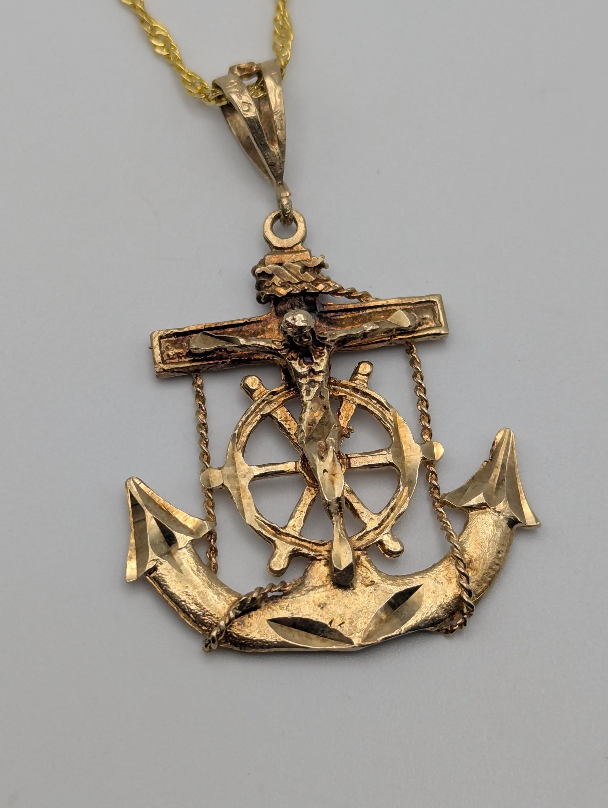 10k Heavy 5gr Jesus Christ Anchor Mariner Pendant + Complimentary 18k GF Necklace