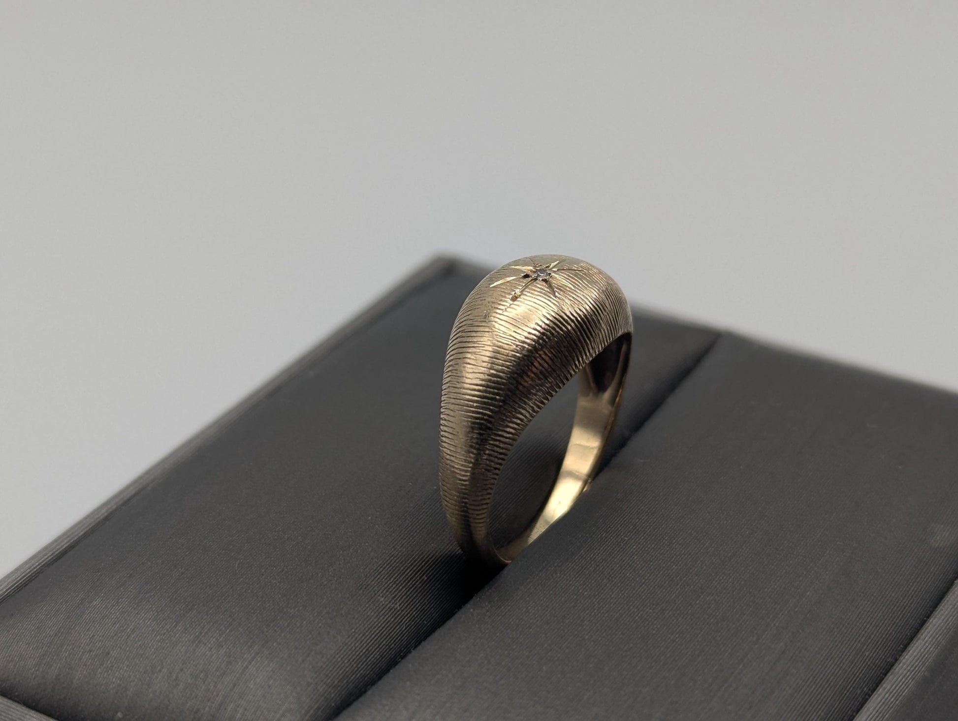 10k Yellow Solid Gold Textured Diamond Dome Style Ring Wide Wedding Band Ring