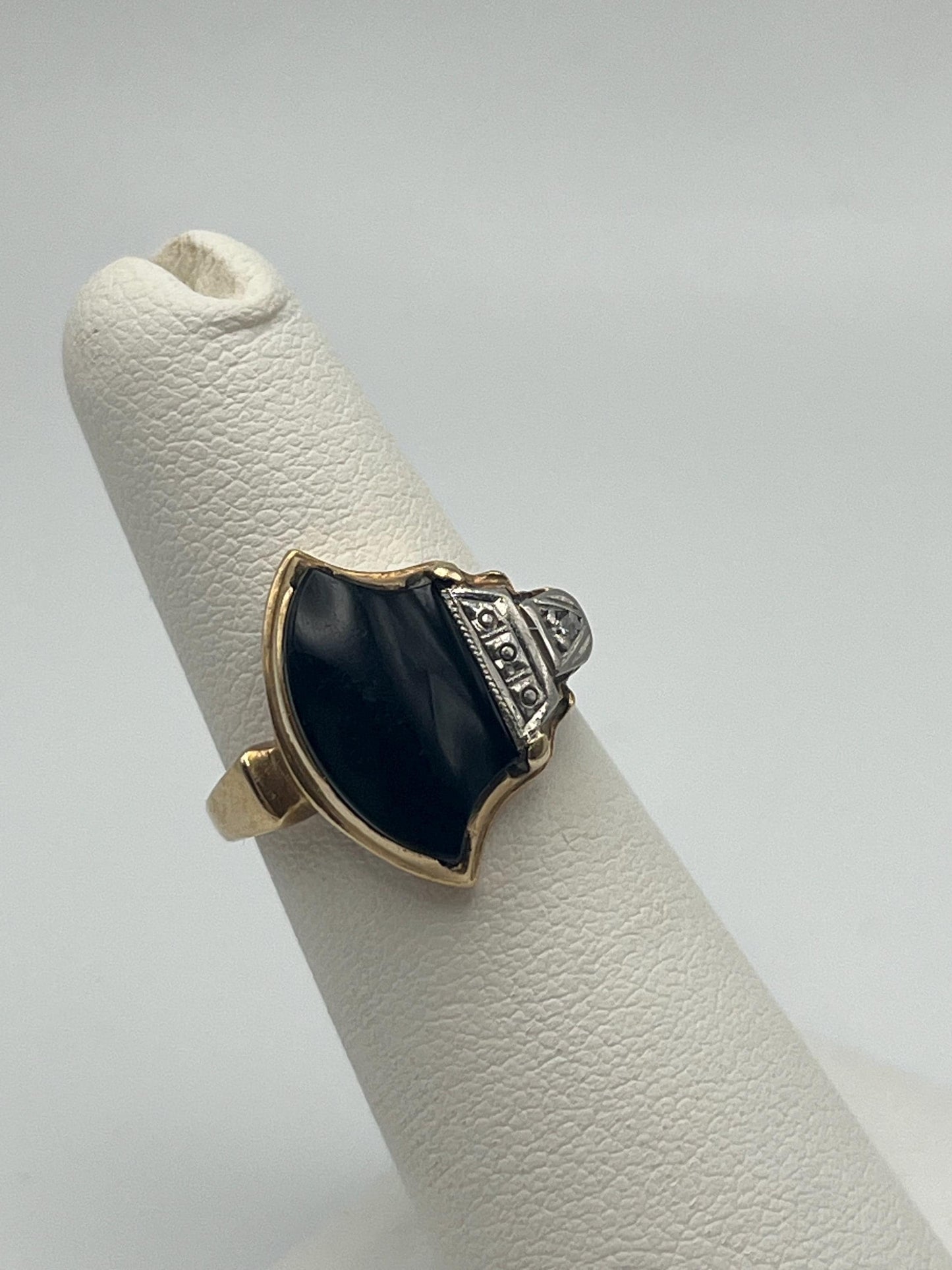 Vintage 10k Yellow Viking Ax Gold Black Onyx Diamond Ring Statement Ring Wedding