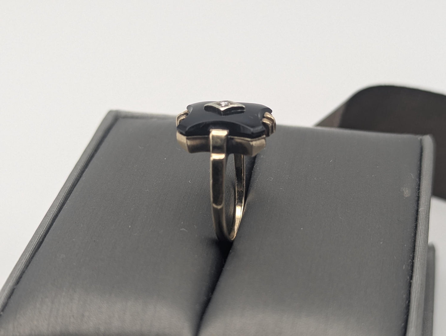 10k Vintage Black Onyx Diamond Ring Statement Ring Signet Ring