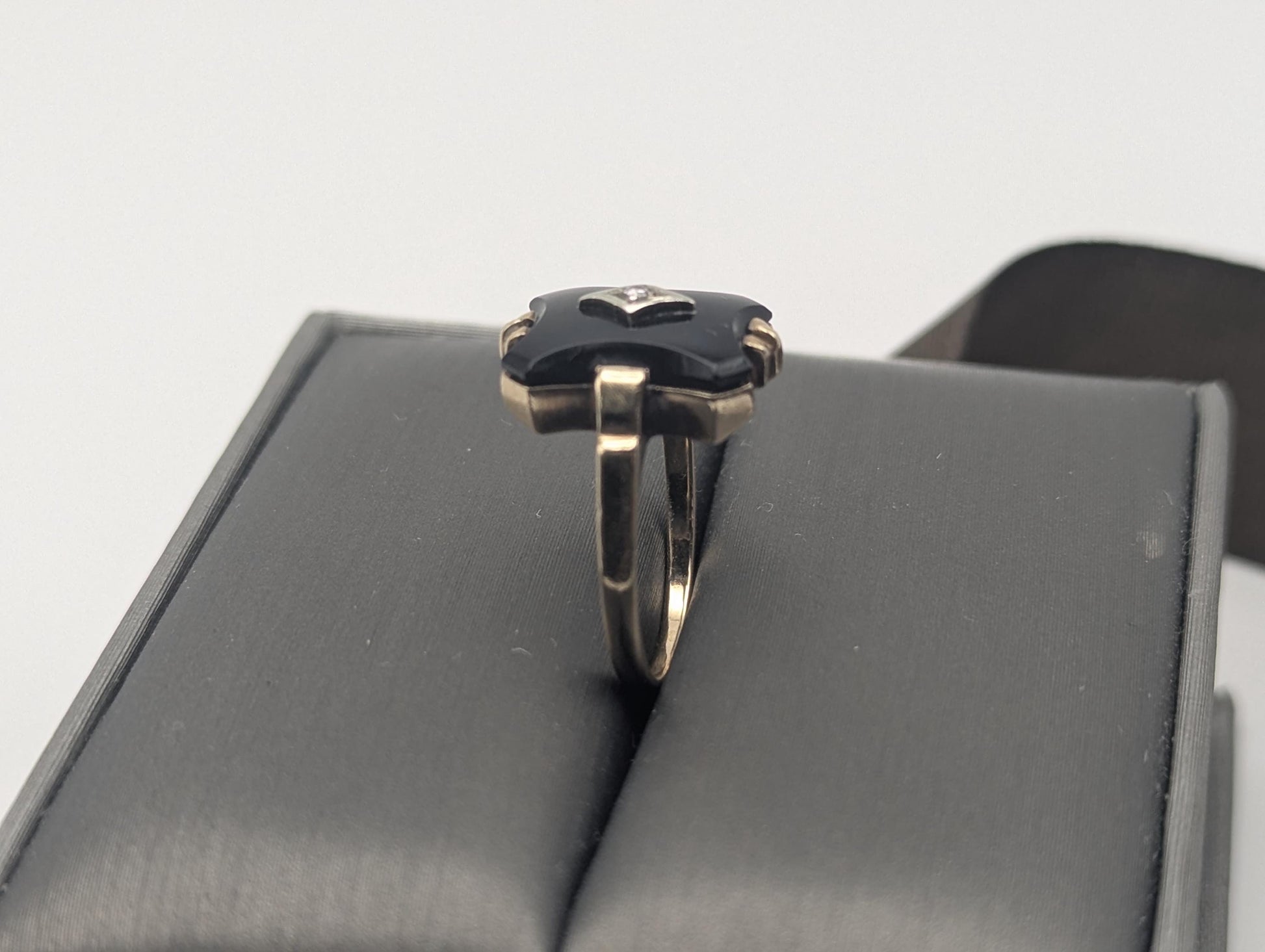 10k Vintage Black Onyx Diamond Ring Statement Ring Signet Ring