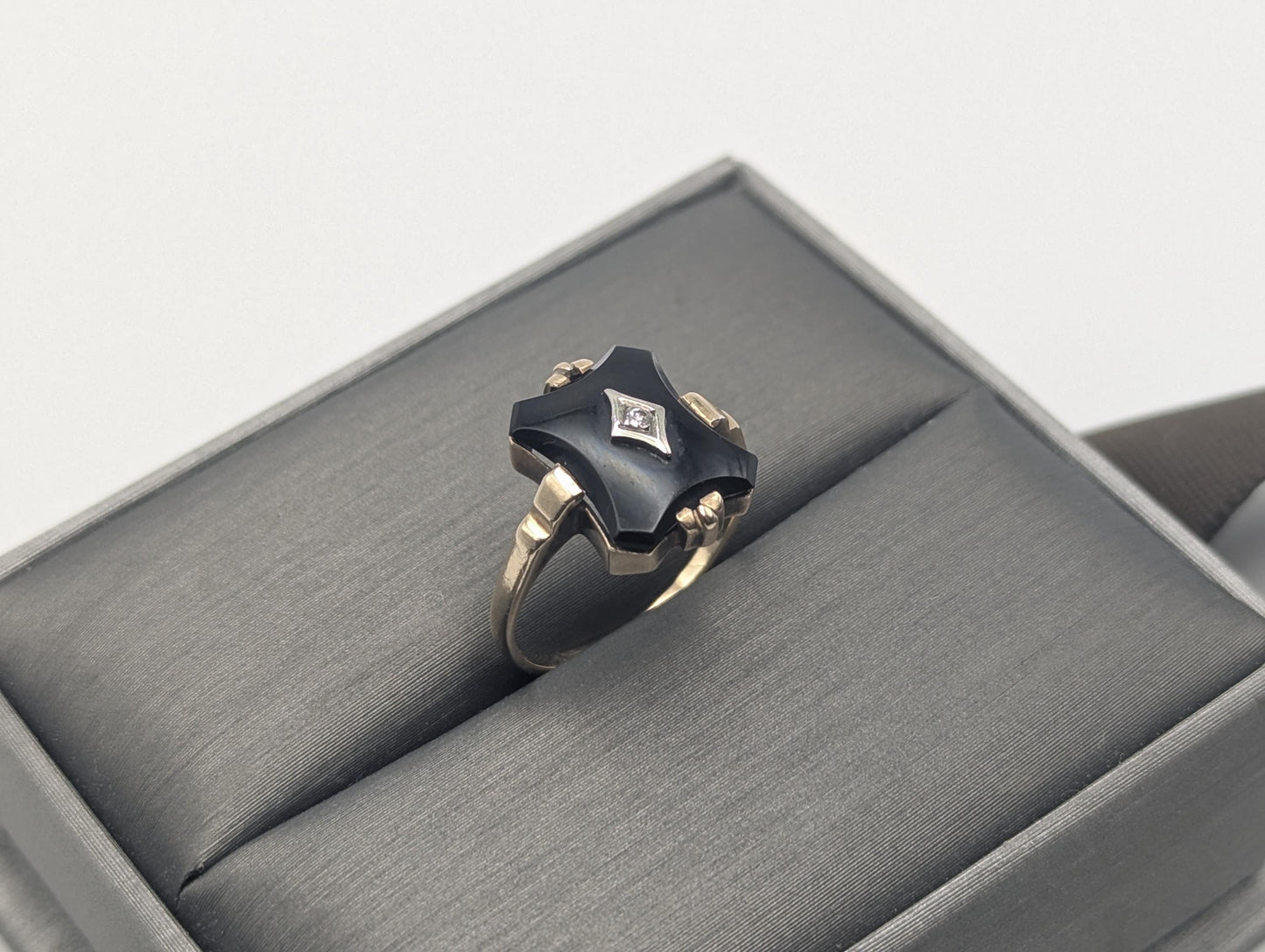 10k Vintage Black Onyx Diamond Ring Statement Ring Signet Ring