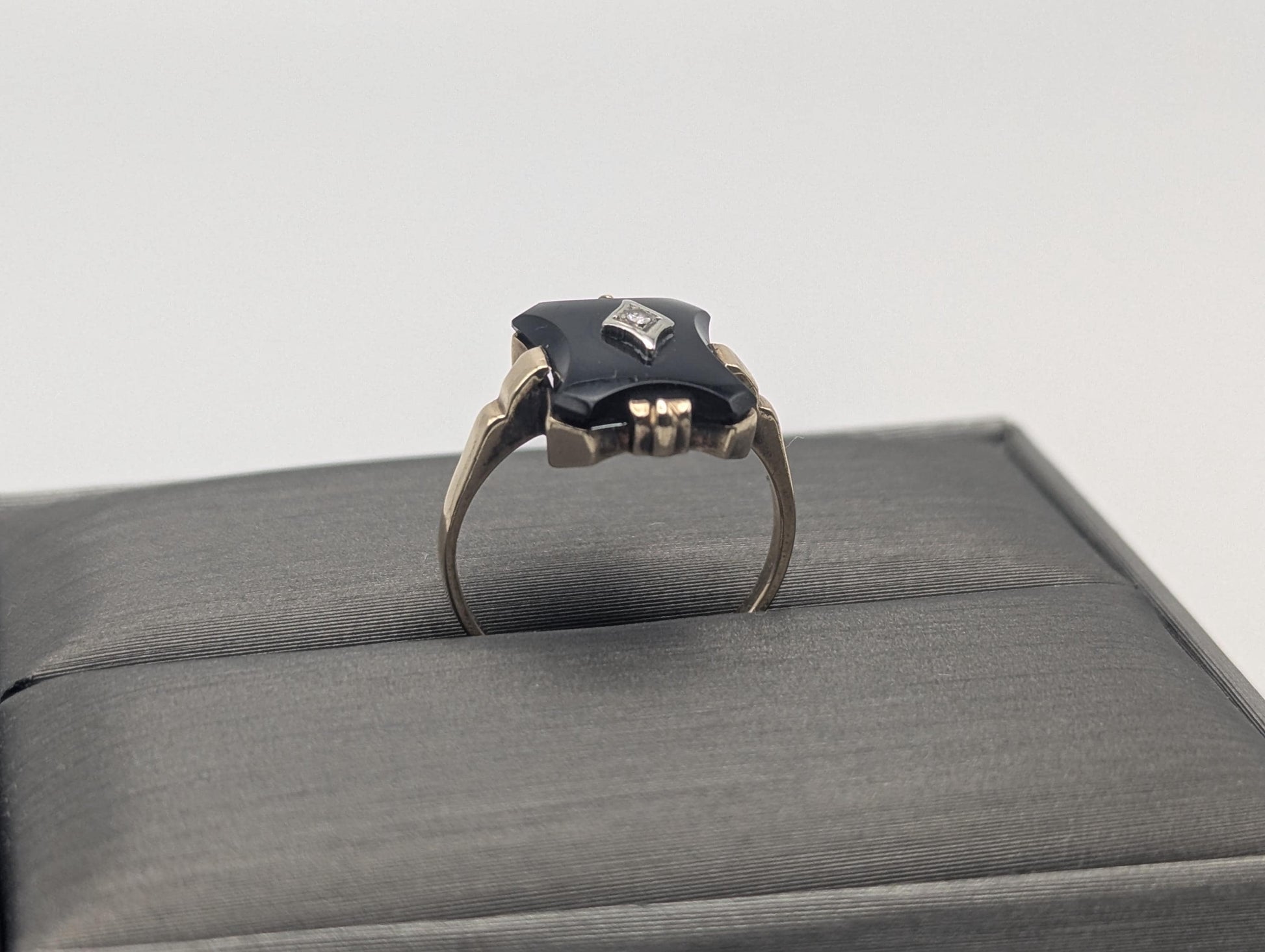 10k Vintage Black Onyx Diamond Ring Statement Ring Signet Ring