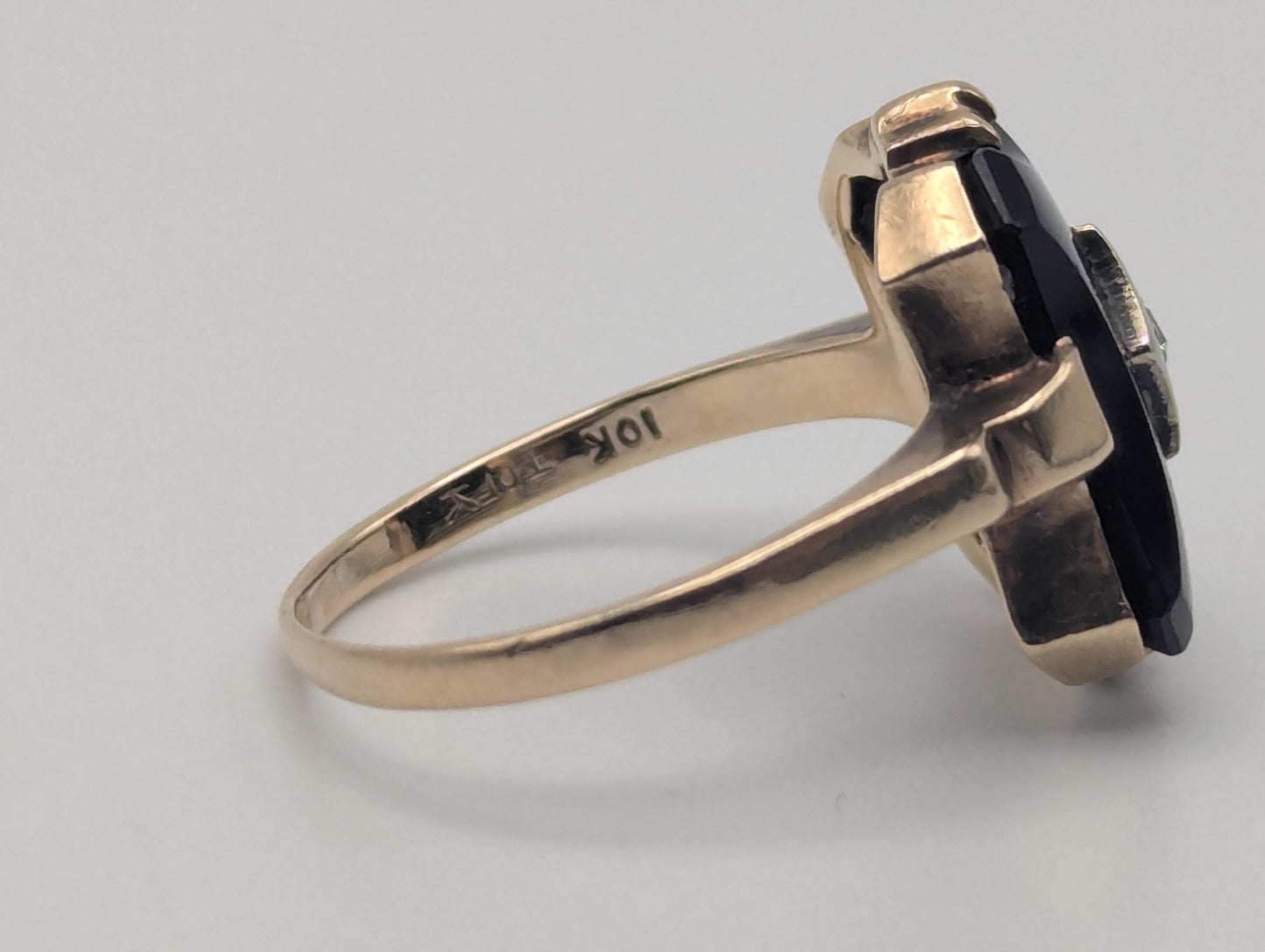 10k Vintage Black Onyx Diamond Ring Statement Ring Signet Ring