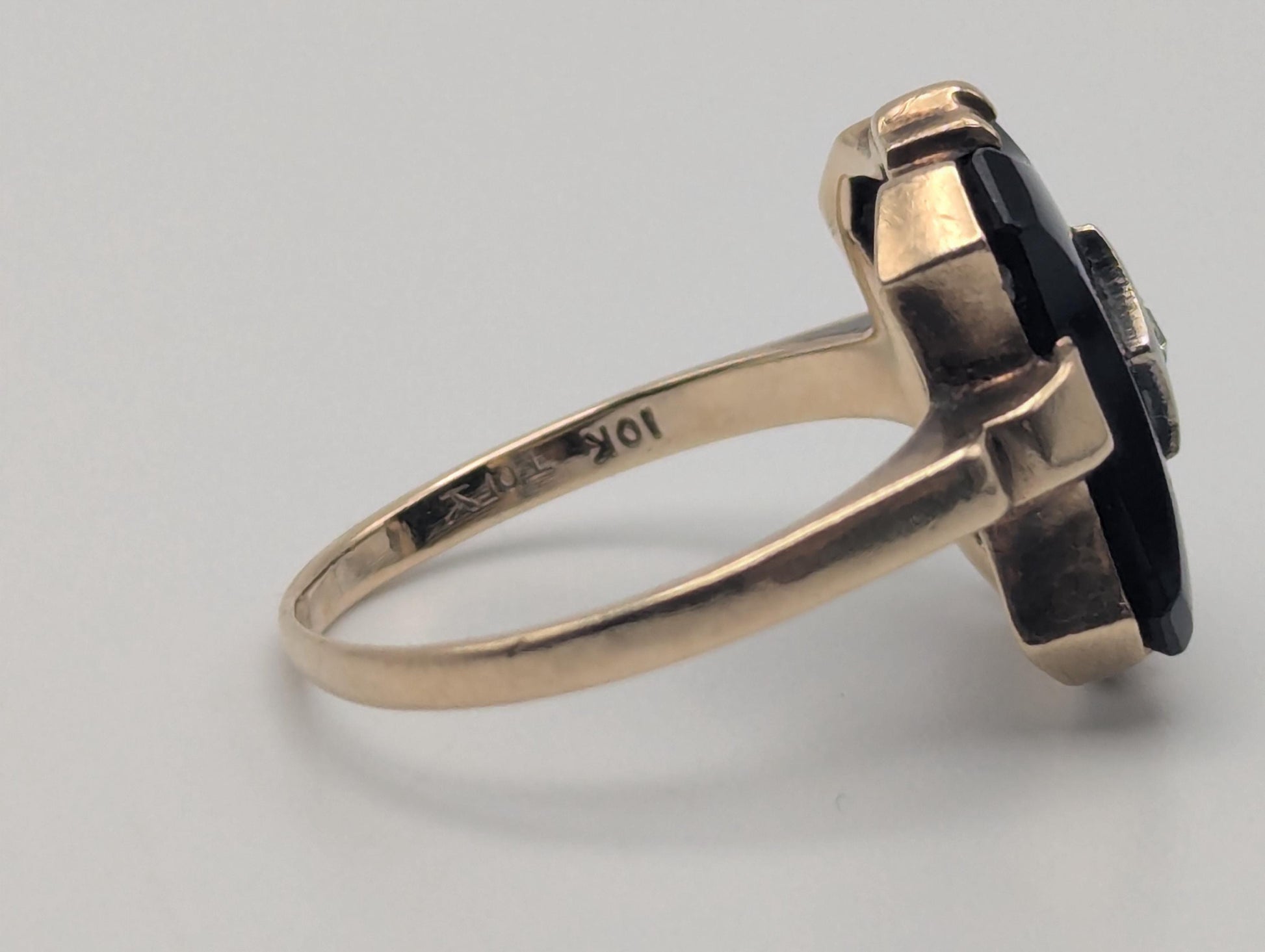 10k Vintage Black Onyx Diamond Ring Statement Ring Signet Ring