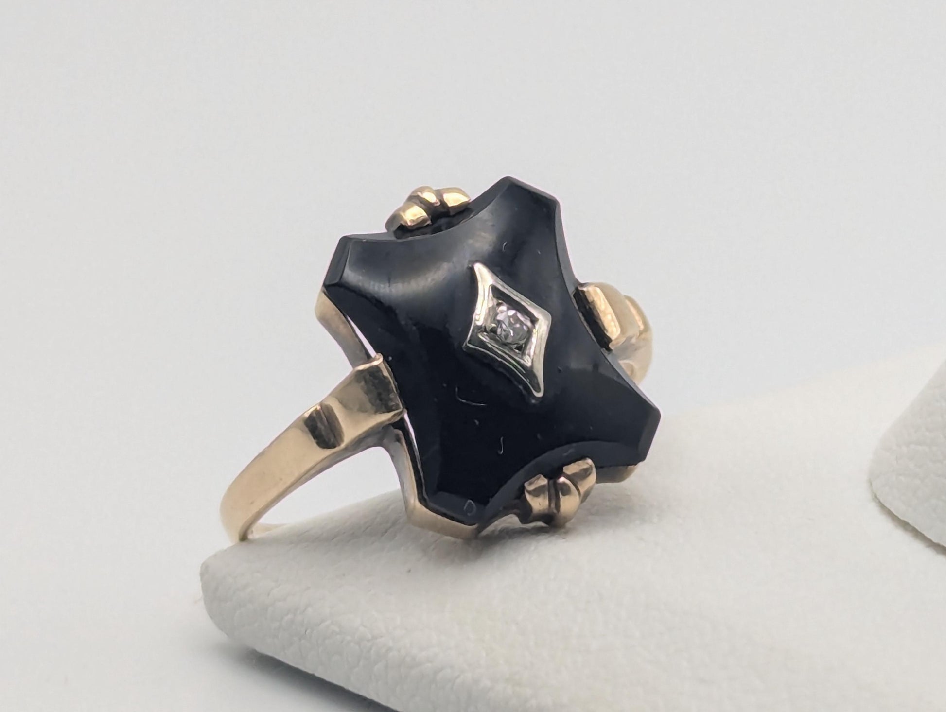 10k Vintage Black Onyx Diamond Ring Statement Ring Signet Ring
