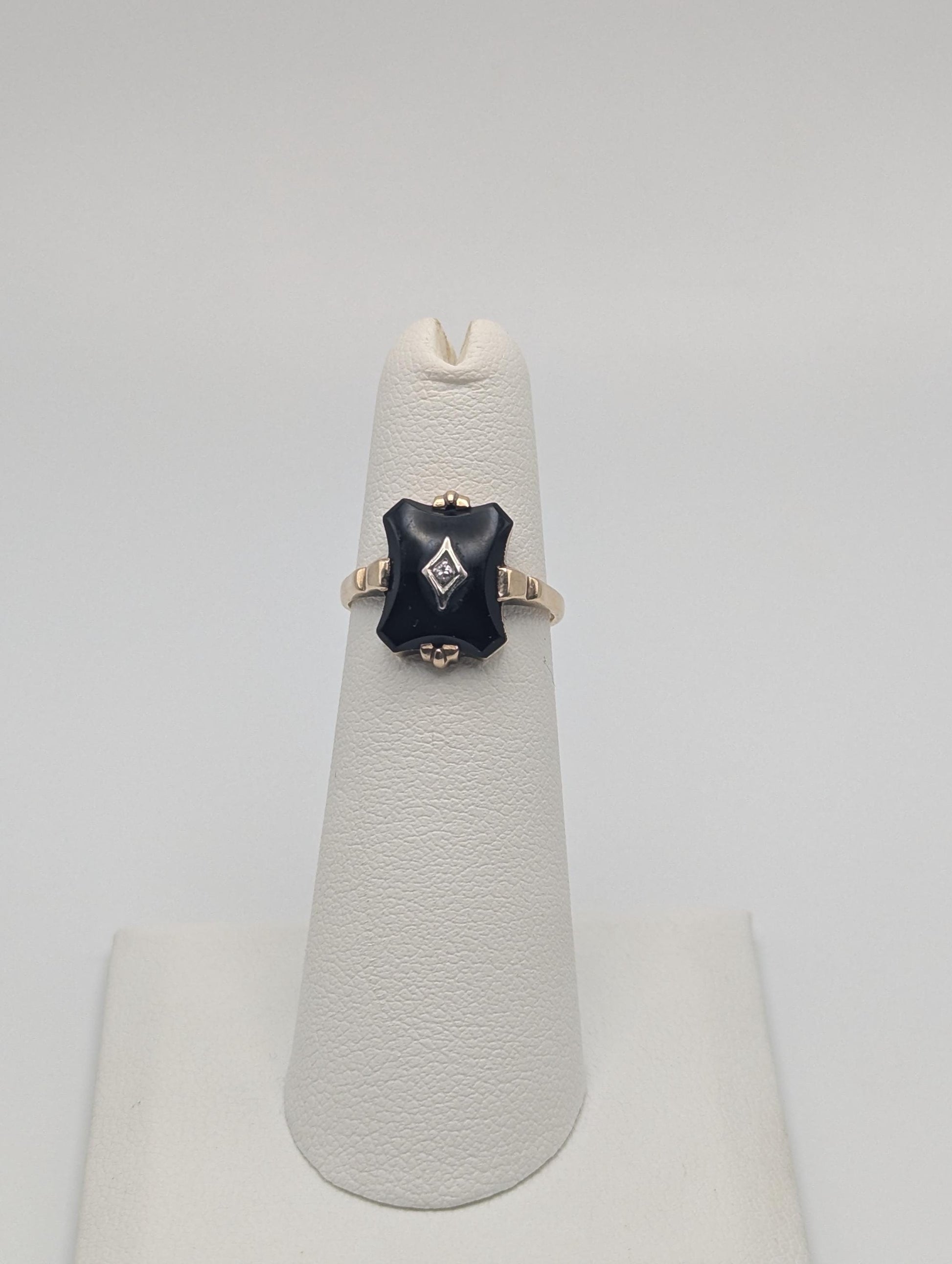 10k Vintage Black Onyx Diamond Ring Statement Ring Signet Ring