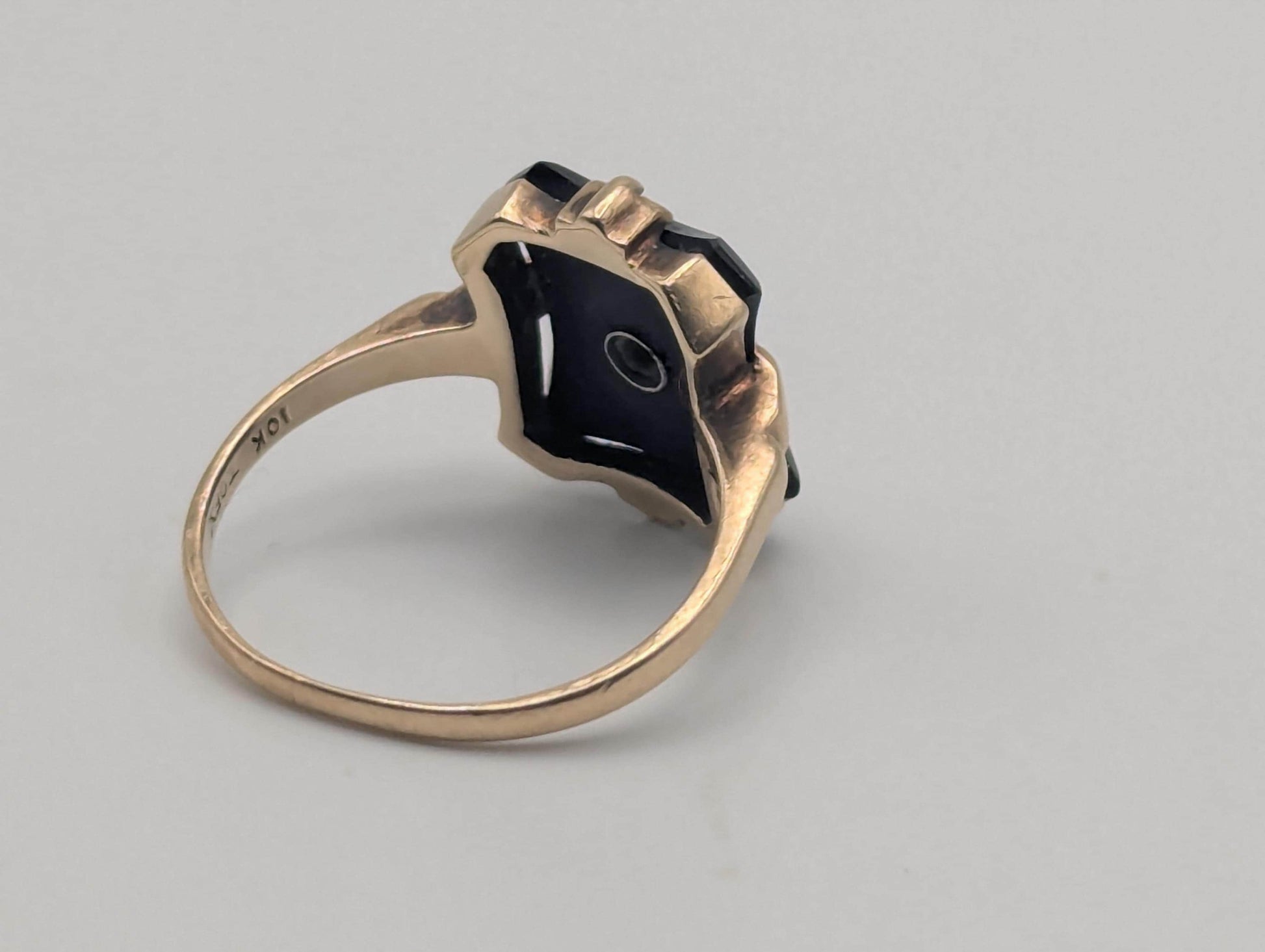 10k Vintage Black Onyx Diamond Ring Statement Ring Signet Ring