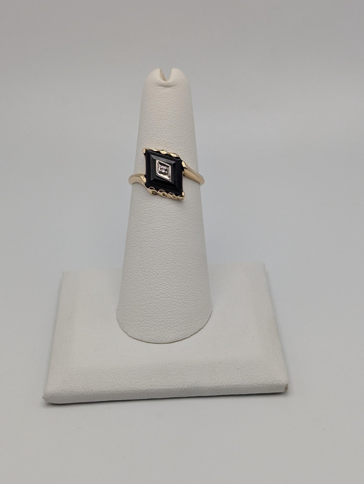 10k Vintage Black Diamond Cut Onyx Diamond Ring Statement Ring Signet Ring