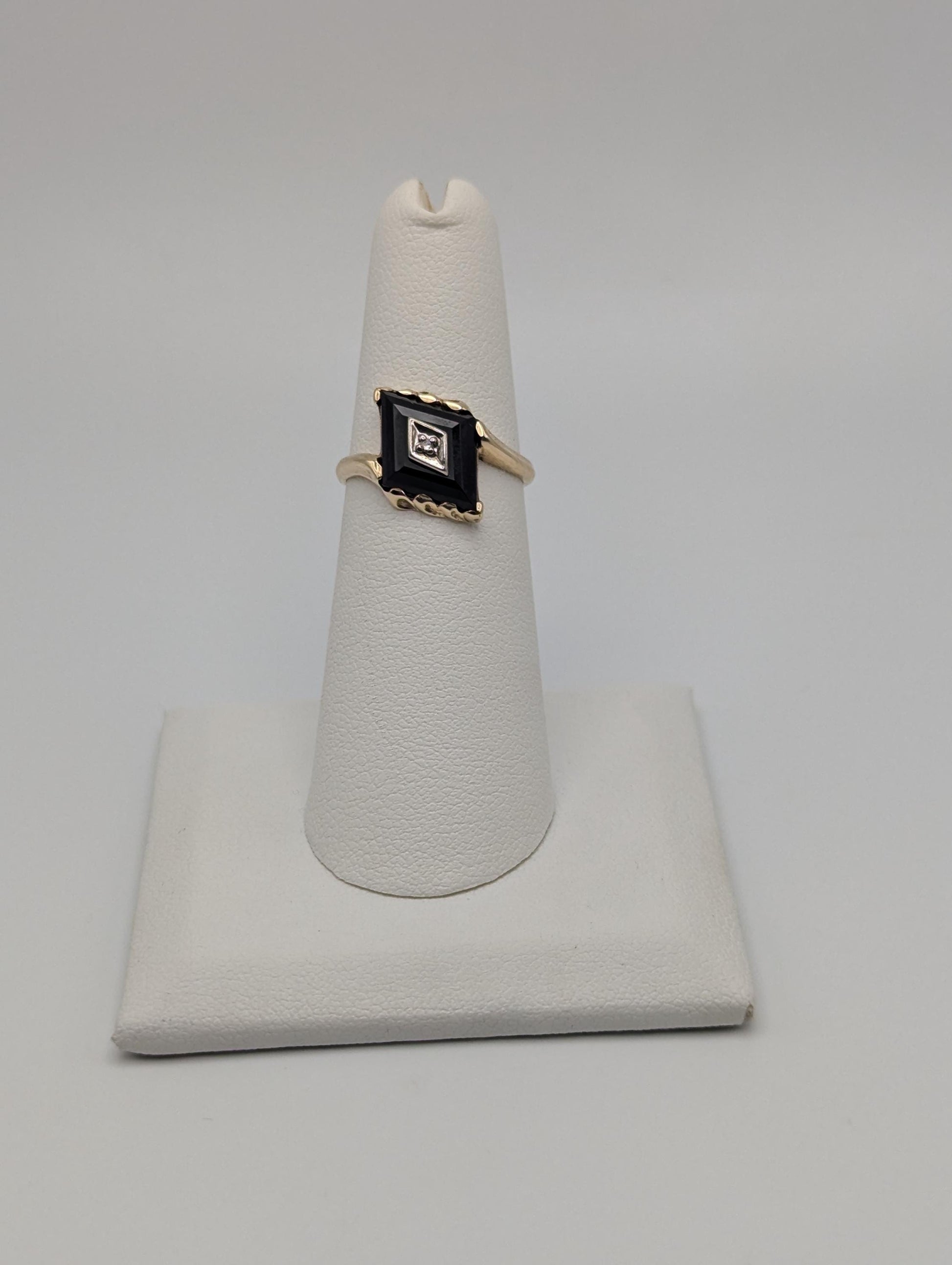10k Vintage Black Diamond Cut Onyx Diamond Ring Statement Ring Signet Ring
