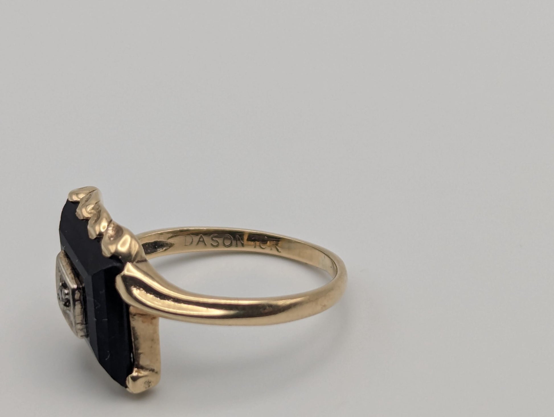 10k Vintage Black Diamond Cut Onyx Diamond Ring Statement Ring Signet Ring