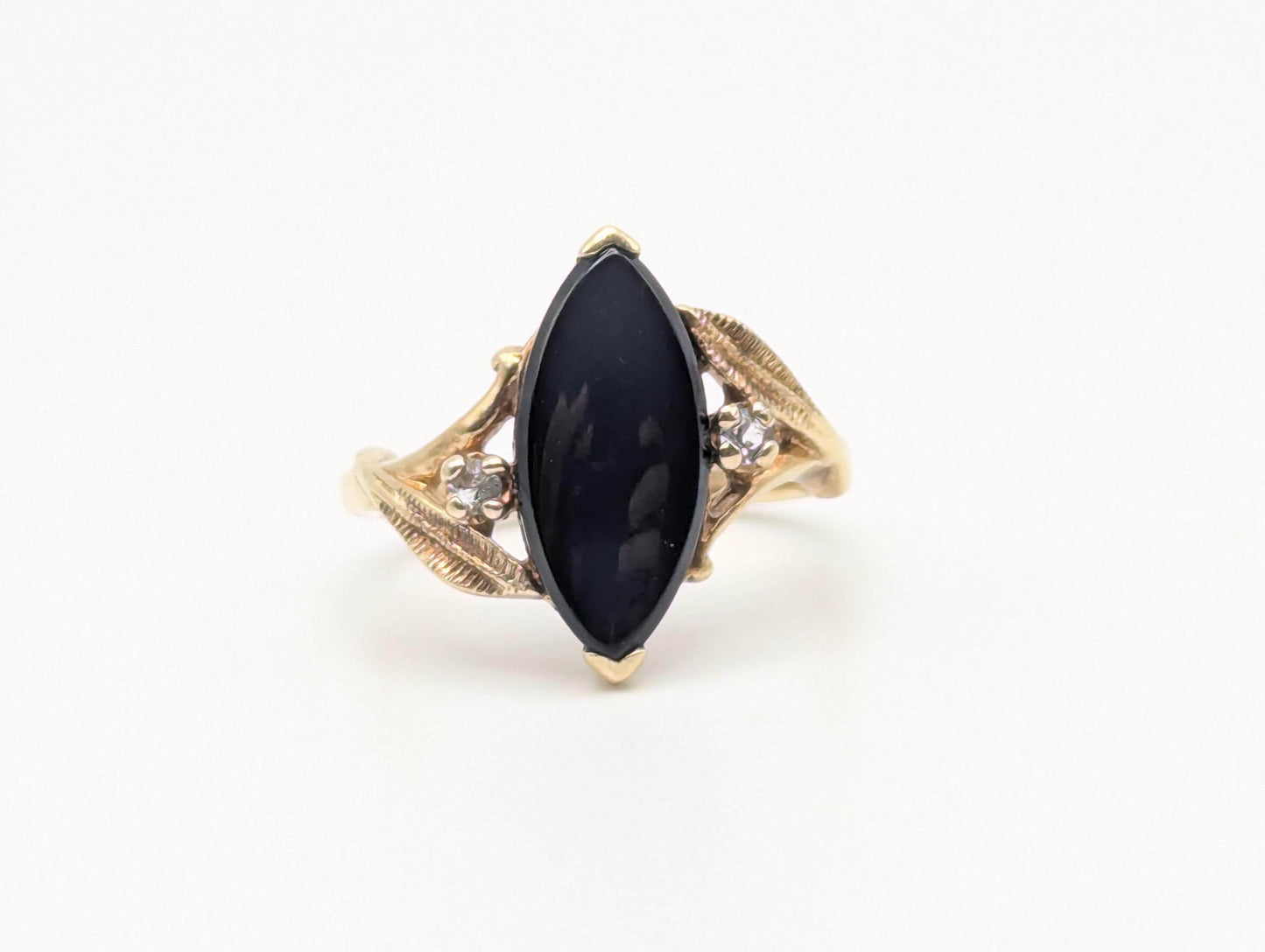 10k Vintage Black Onyx Diamond Ring Statement Ring Signet Ring