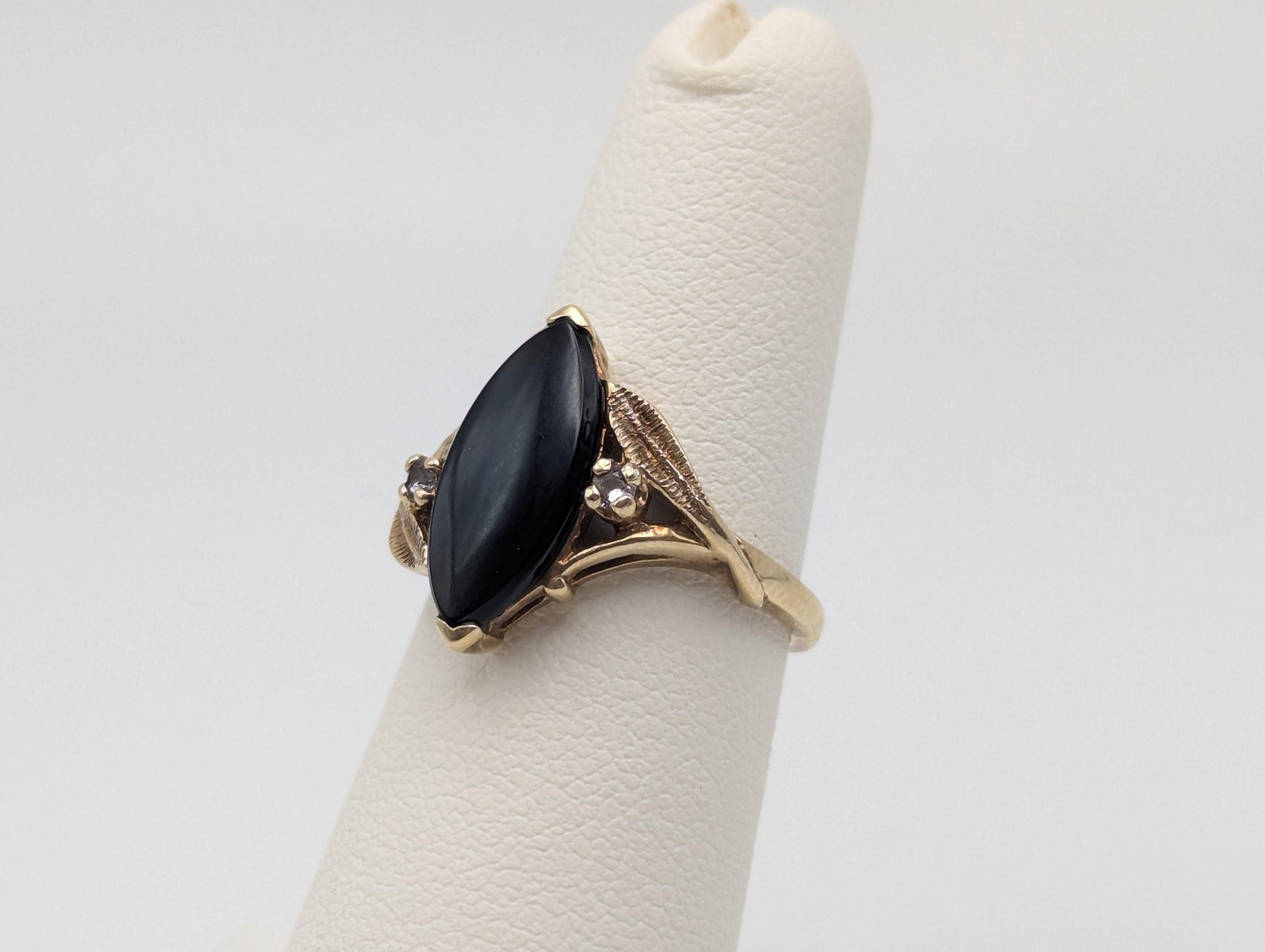 10k Vintage Black Onyx Diamond Ring Statement Ring Signet Ring