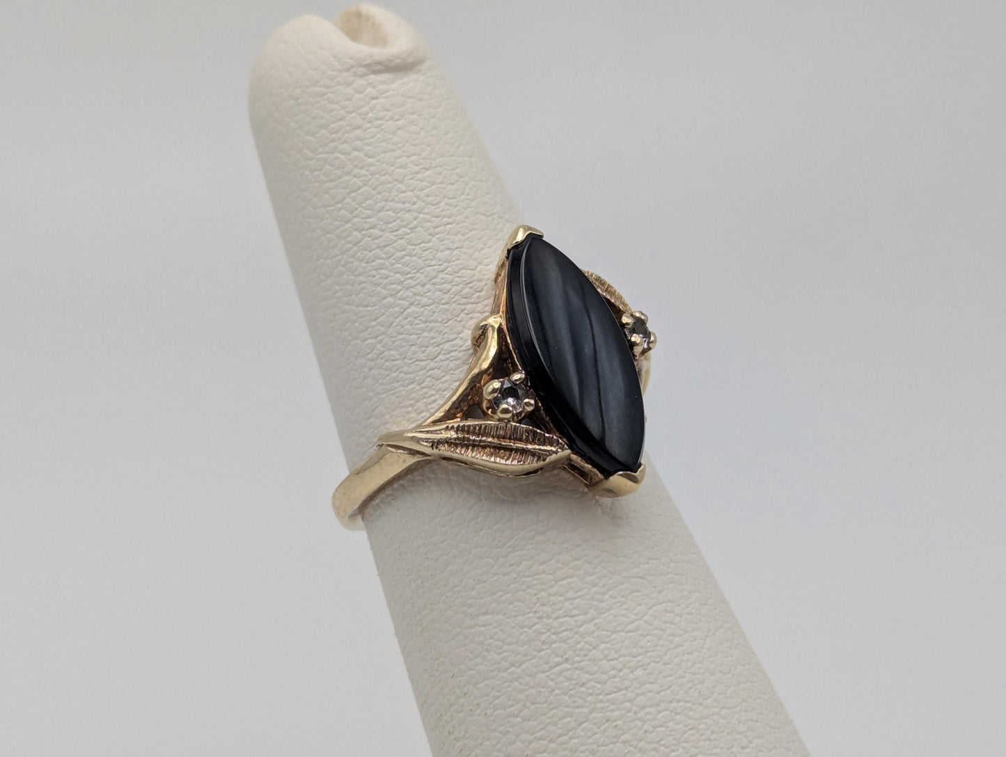 10k Vintage Black Onyx Diamond Ring Statement Ring Signet Ring