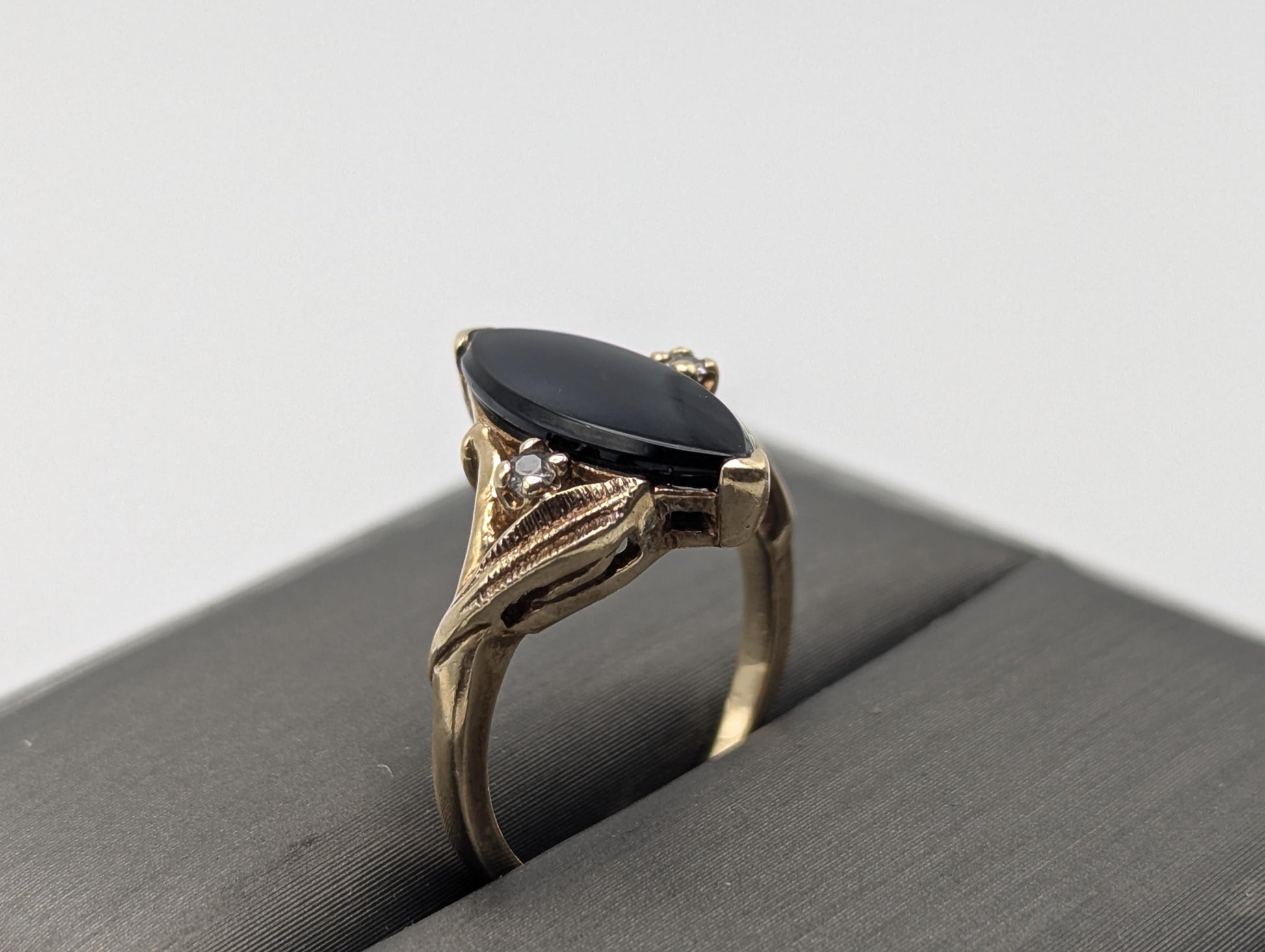 10k Vintage Black Onyx Diamond Ring Statement Ring Signet Ring