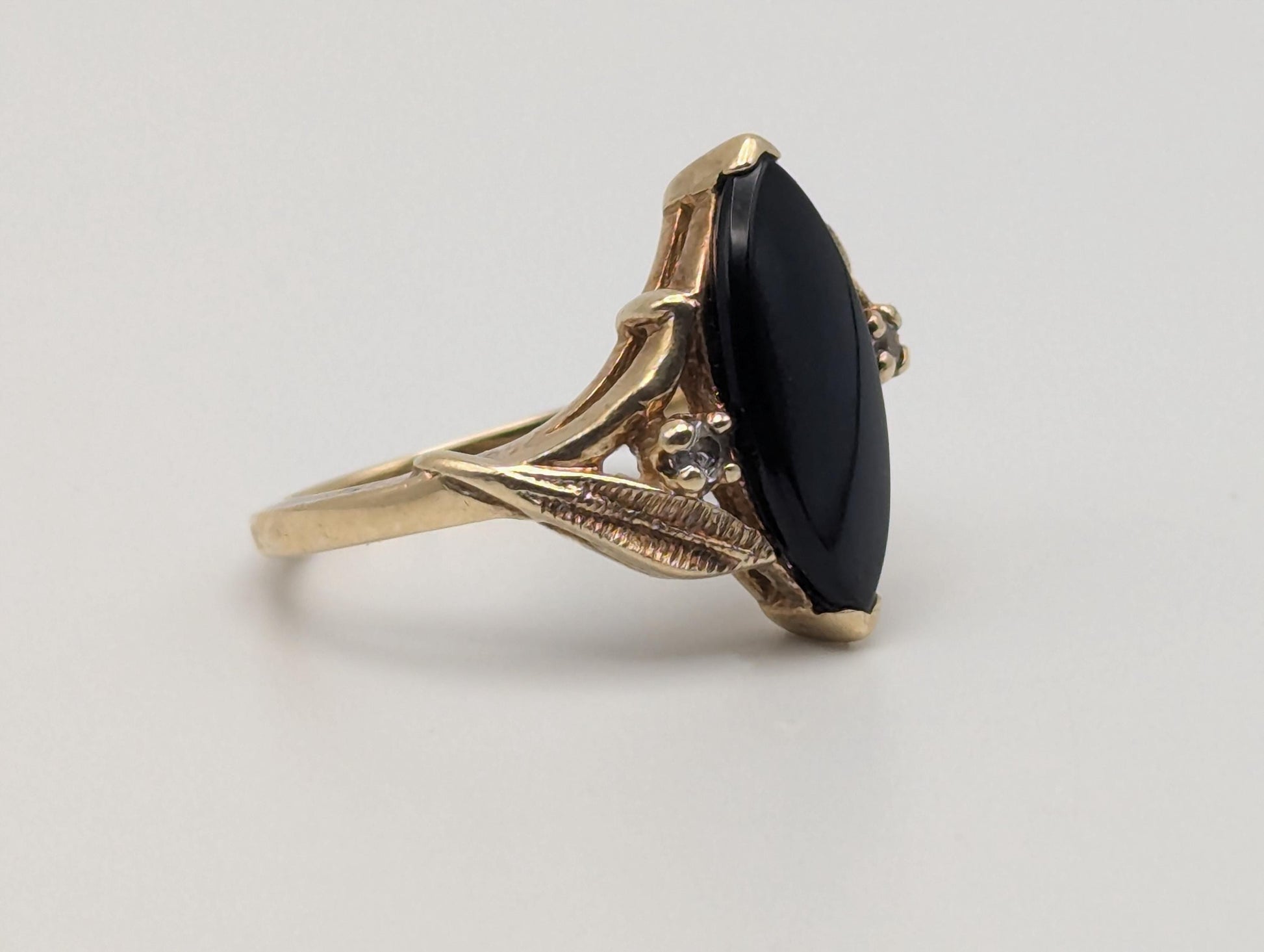 10k Vintage Black Onyx Diamond Ring Statement Ring Signet Ring