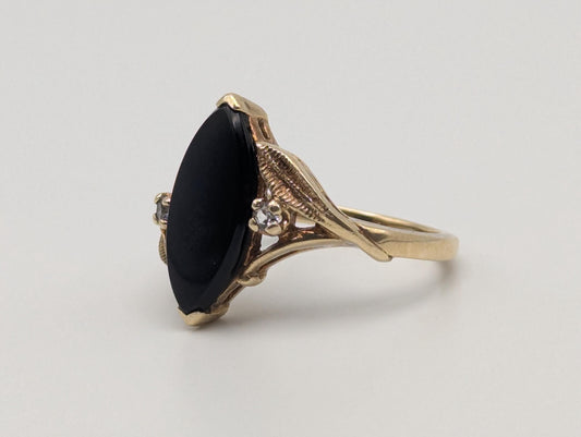 10k Vintage Black Onyx Diamond Ring Statement Ring Signet Ring