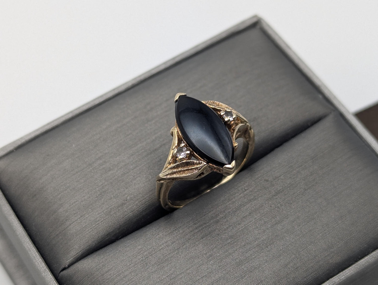 10k Vintage Black Onyx Diamond Ring Statement Ring Signet Ring