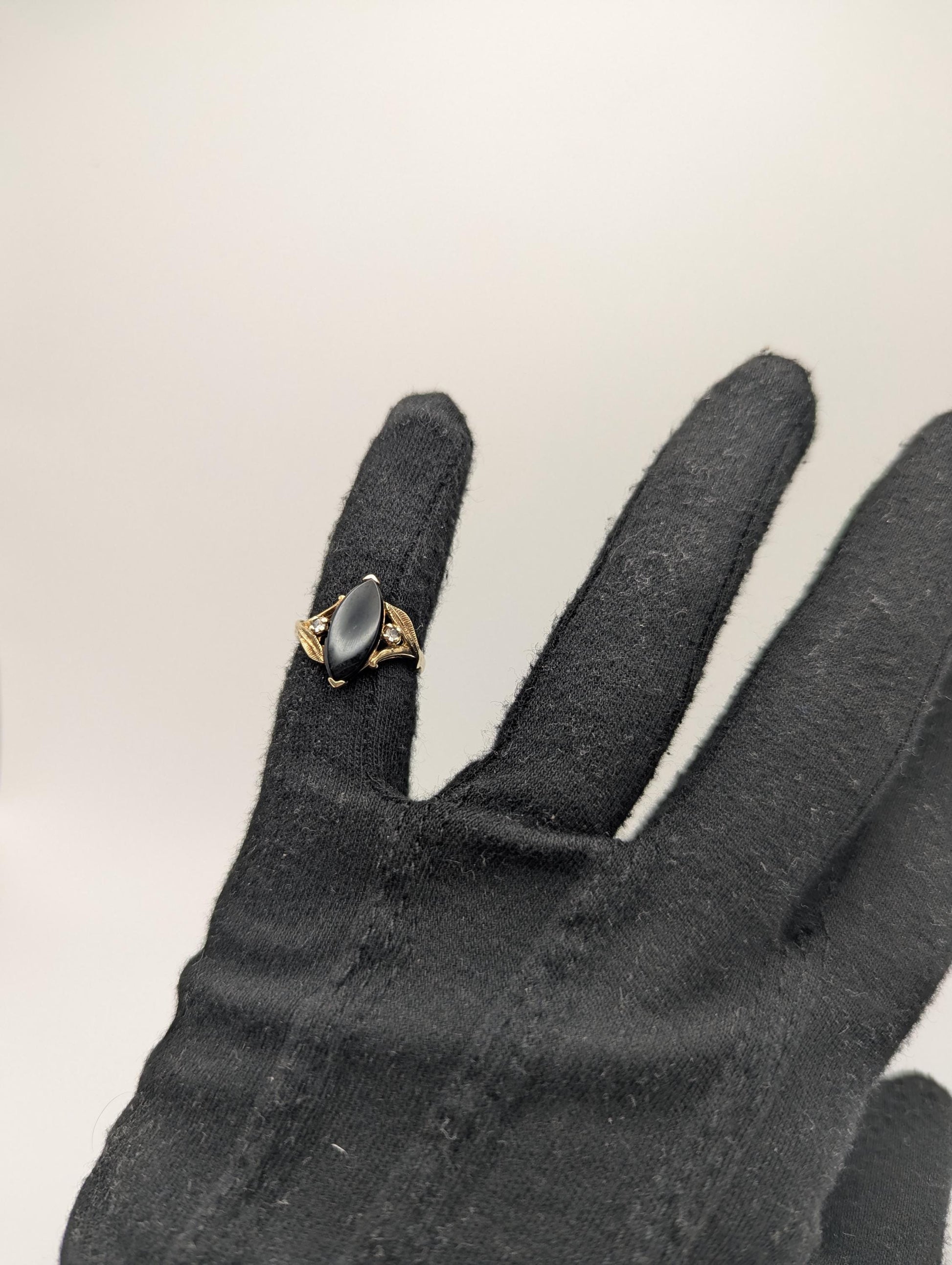 10k Vintage Black Onyx Diamond Ring Statement Ring Signet Ring