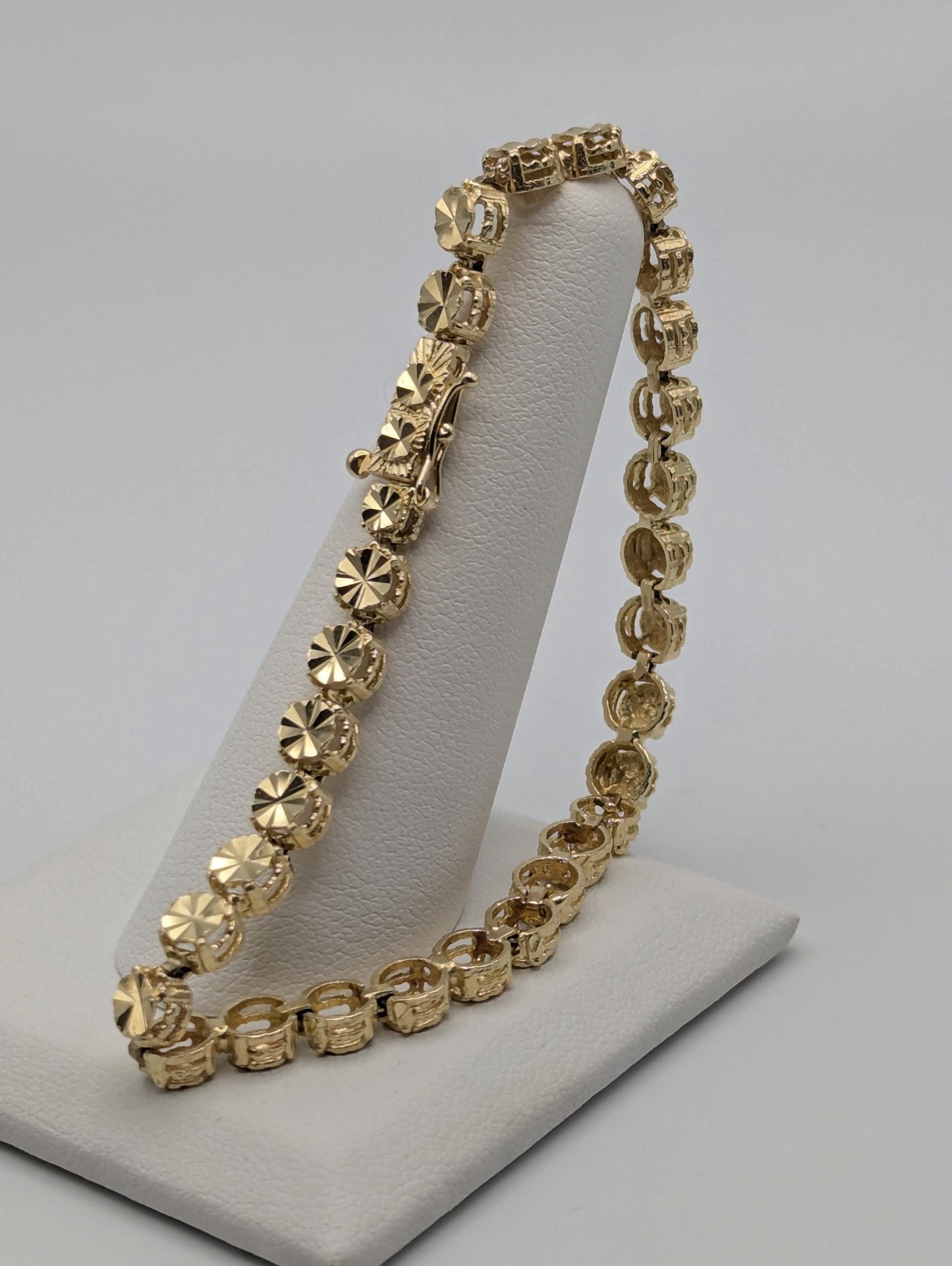 14k Yellow Gold HEAVY 10gr Link 8" Circular Link Bracelet Speciality Chain Link Bracelet