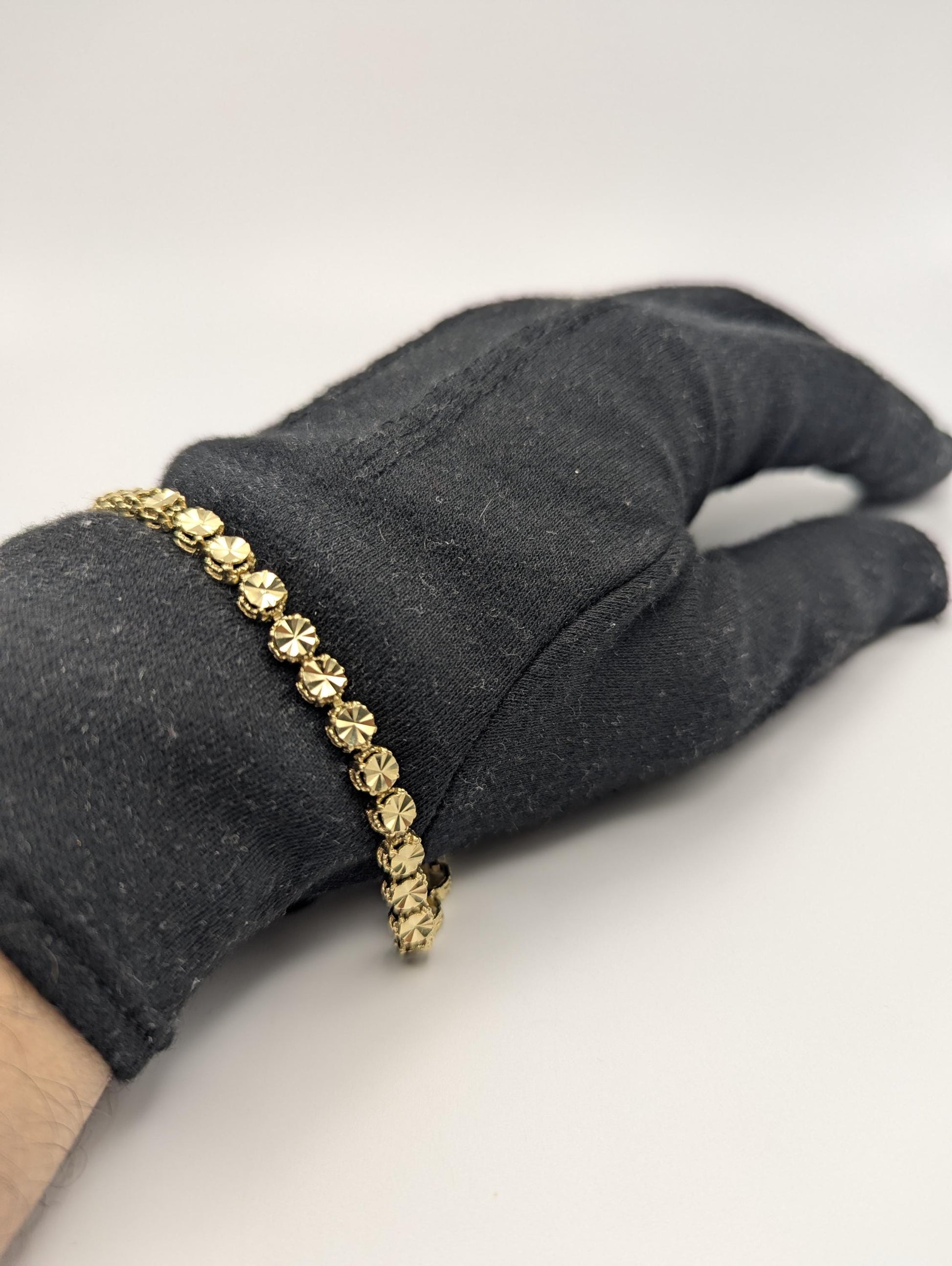 14k Yellow Gold HEAVY 10gr Link 8" Circular Link Bracelet Speciality Chain Link Bracelet